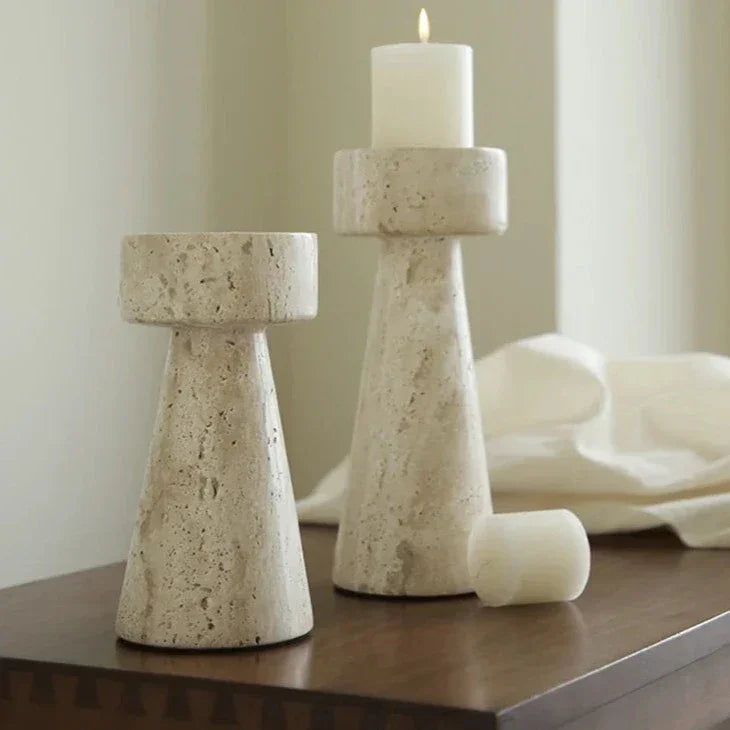 Natural Stone Candle Holder | Elegant Travertine Design with Versatile Size Options for Serene Ambiance 1