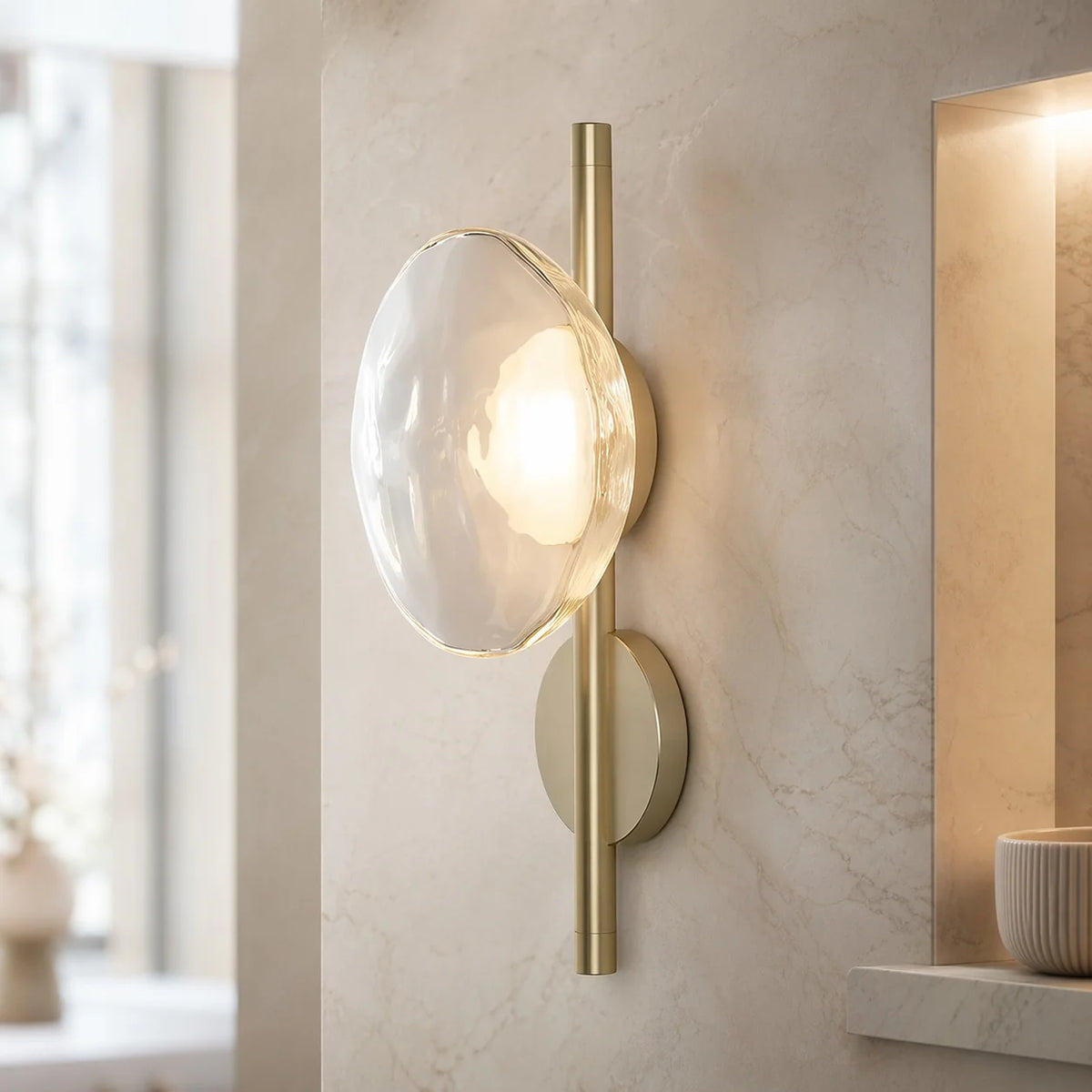 Nordic Round Wall Light | Ripple Glass Shade with Integrated LED | Elegant Sconce for Ambient Illumination 11