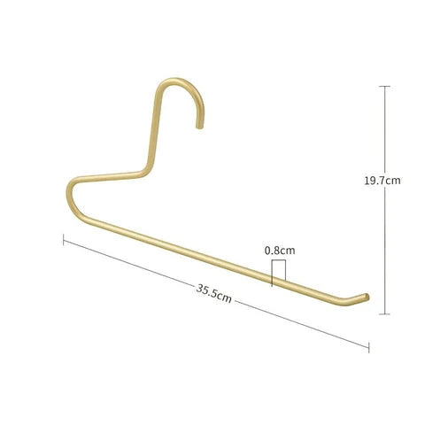 Gold hanger with dimensions on a white background