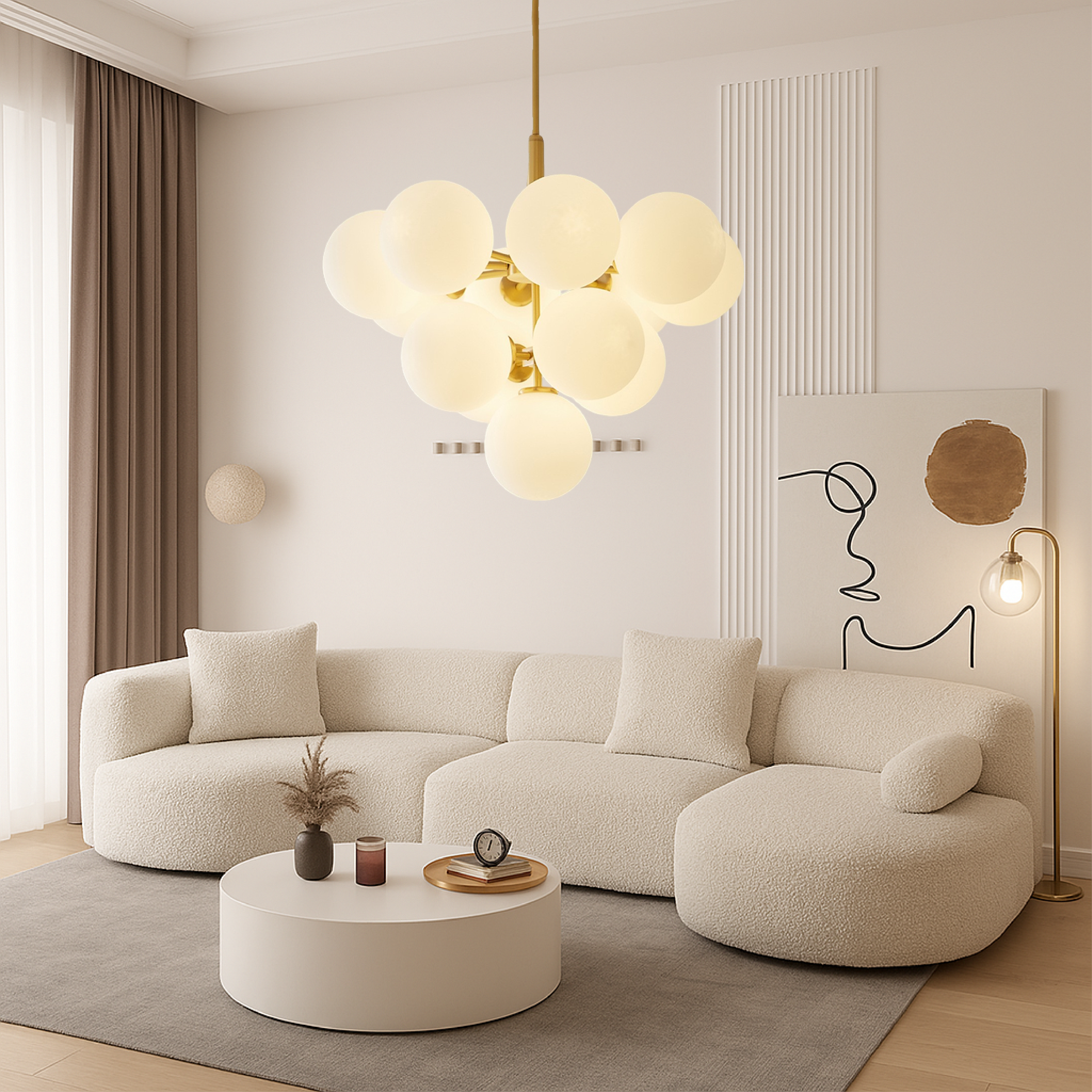 Scandinavian Chandelier Light with Spherical Glass Shades | Modern Elegance for High Ceilings 2