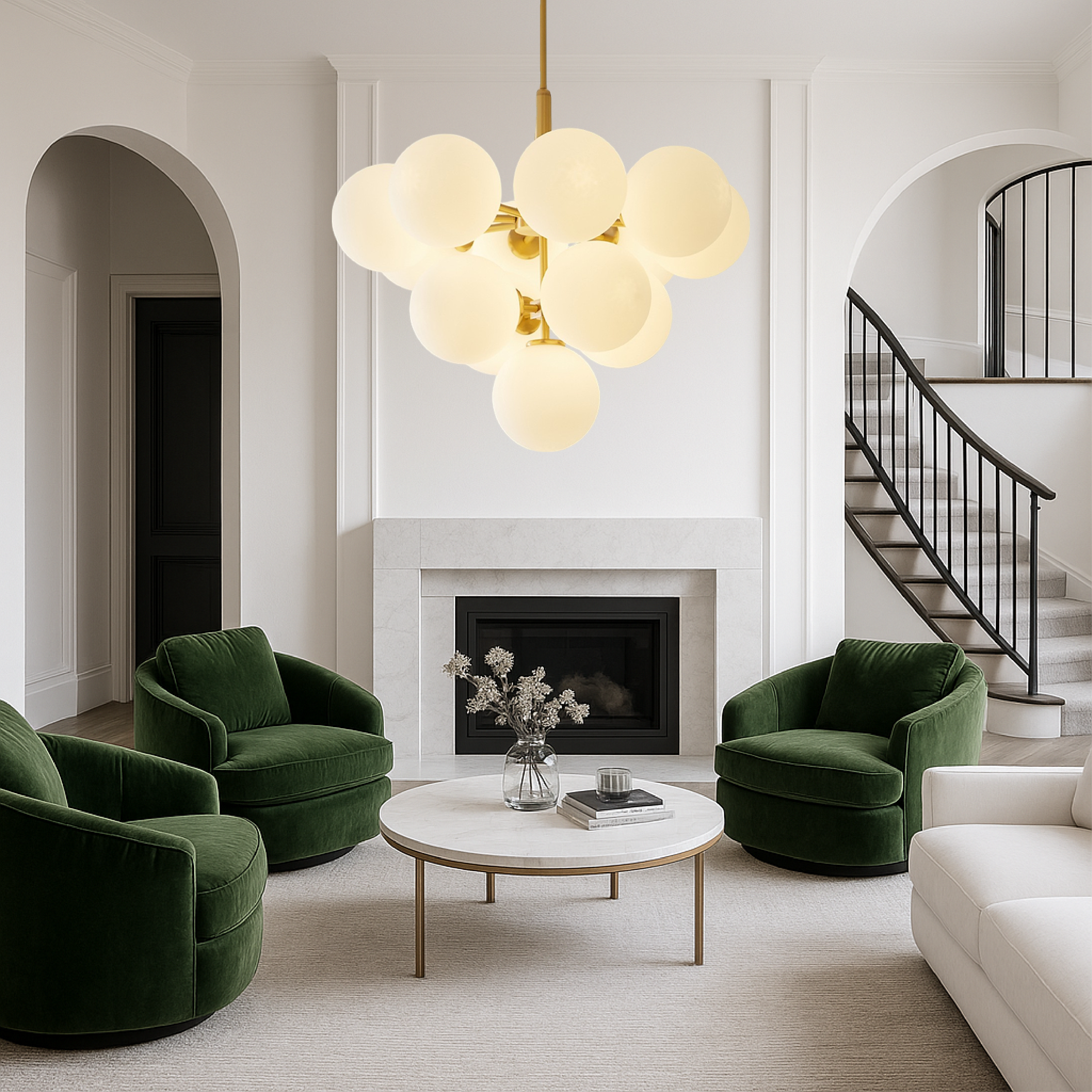 Scandinavian Chandelier Light with Spherical Glass Shades | Modern Elegance for High Ceilings 3