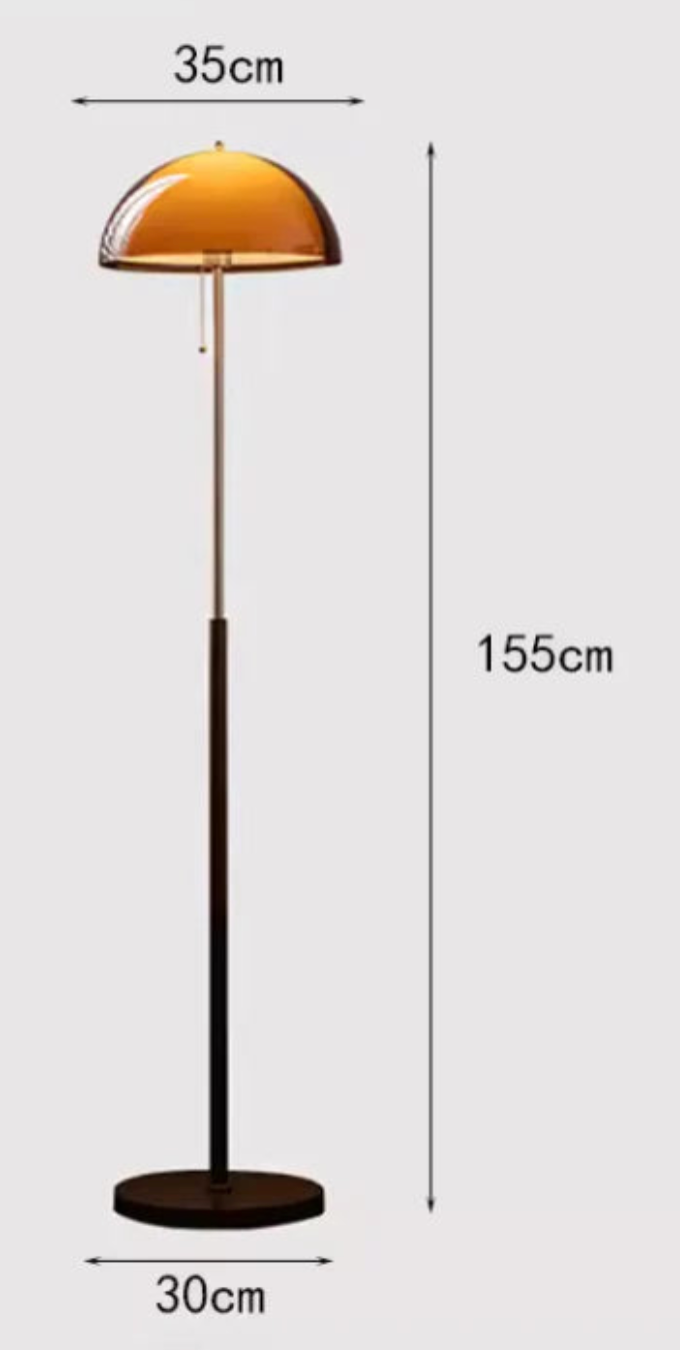 Caroline Floor Lamp – Retro Amber Dome Standing Lamp with Gold Accents