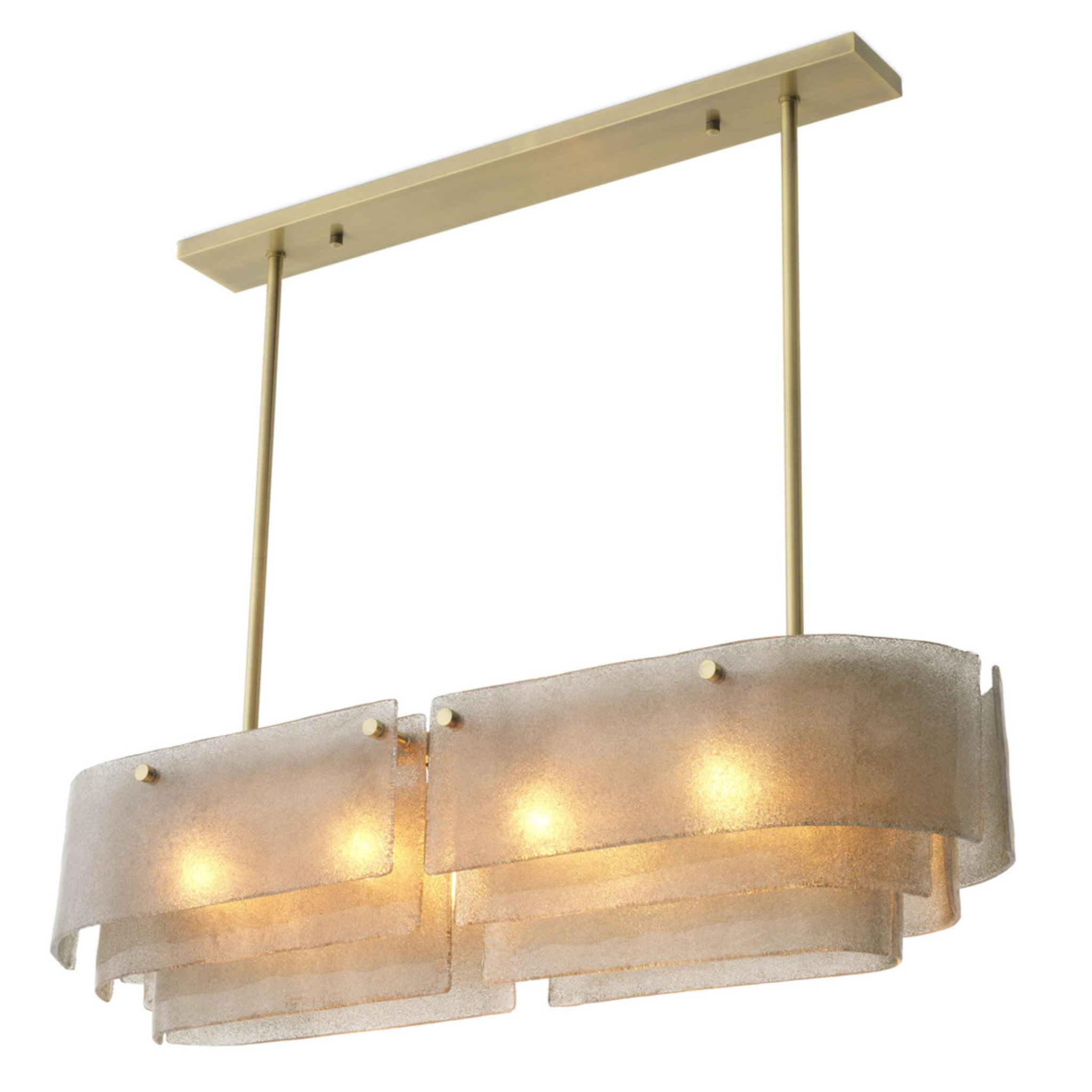 Sculptural Gold Chandelier | Layered Glass Linear Design with Soft Illumination | Modern Pendant Light for Elegant Dining Spaces 5