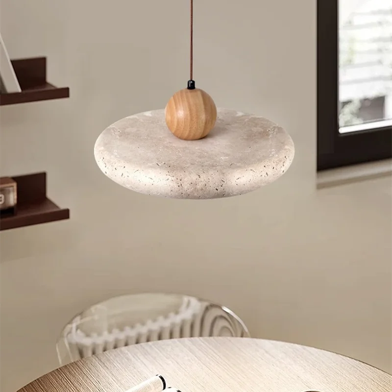 Sonoma Collection | Pendant Light with Natural Travertine & Wood Accents | Soft LED Glow for Kitchen Island Lighting 6