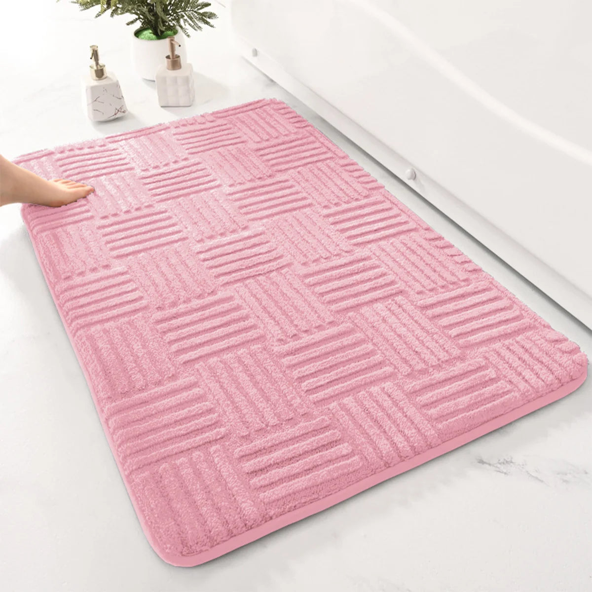 Thick Striped Bath Mat with Non-Slip Backing | Soft and Absorbent Bathroom Mats for Safety and Comfort 3