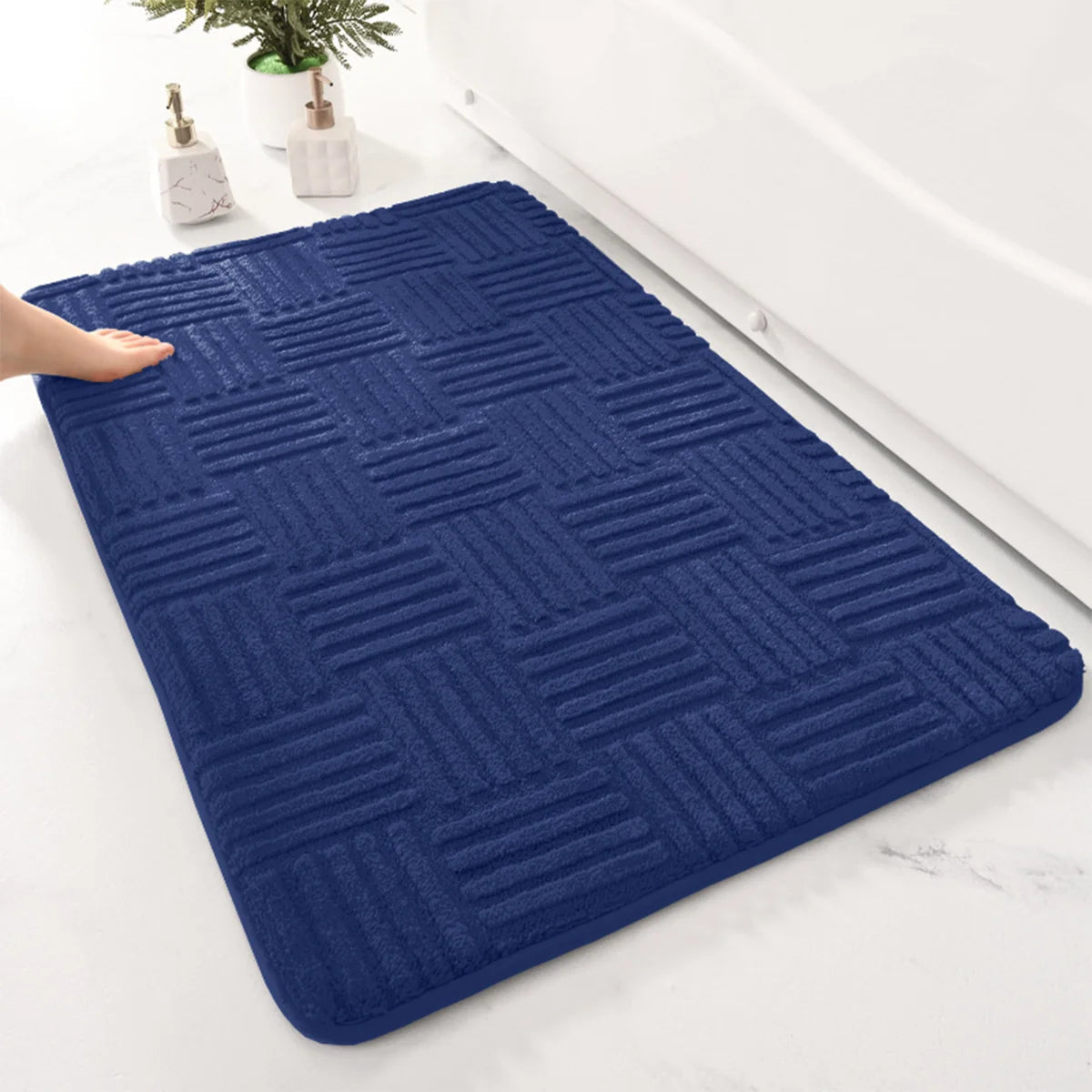 Thick Striped Bath Mat with Non-Slip Backing | Soft and Absorbent Bathroom Mats for Safety and Comfort 4