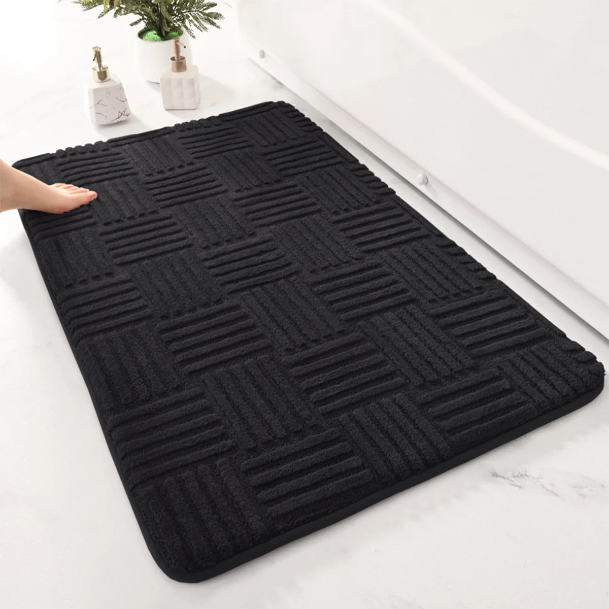 Thick Striped Bath Mat with Non-Slip Backing | Soft and Absorbent Bathroom Mats for Safety and Comfort 5