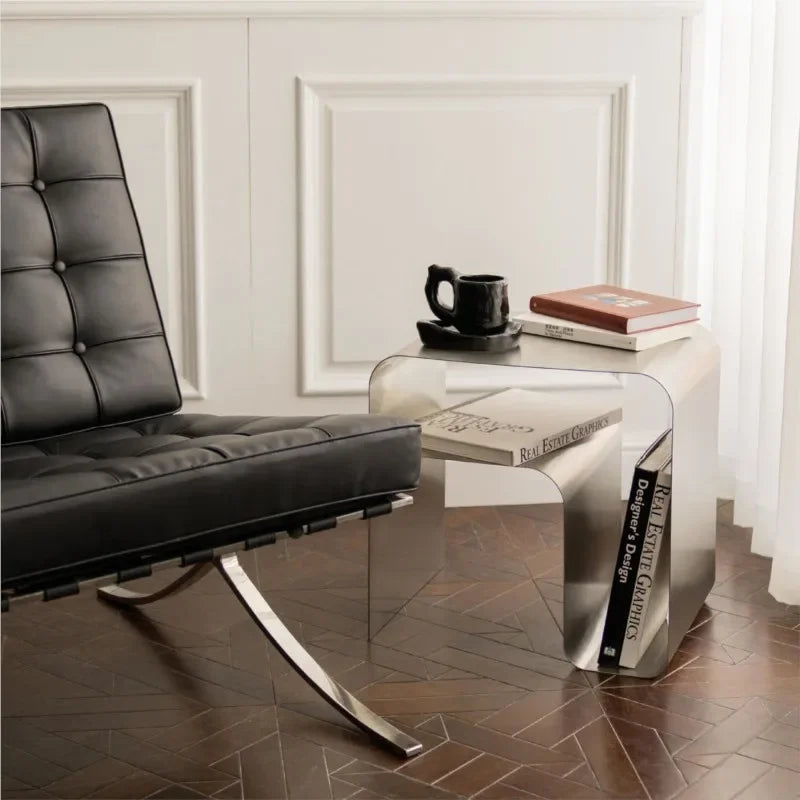 Tracy Collection | Bauhaus-Inspired Bedside Table with Polished Stainless Steel Finish | Elegant Accent for Modern Living 3