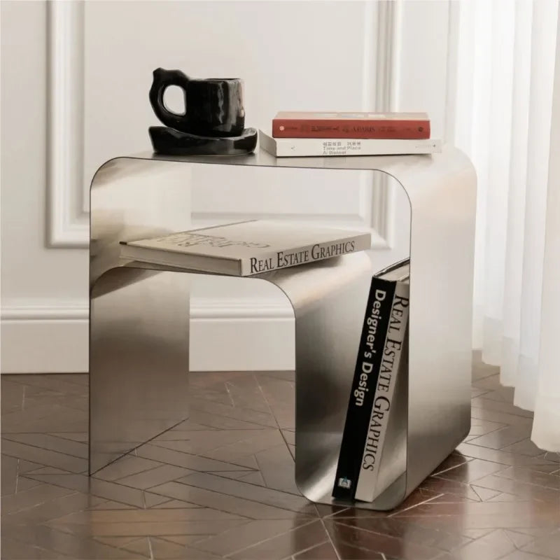 Tracy Collection | Bauhaus-Inspired Bedside Table with Polished Stainless Steel Finish | Elegant Accent for Modern Living 4