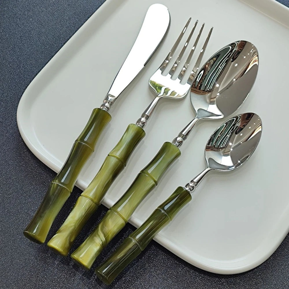 Valldemossa | Cutlery Set with Pearlescent Green Handles | Elegant Design for Everyday Dining 0