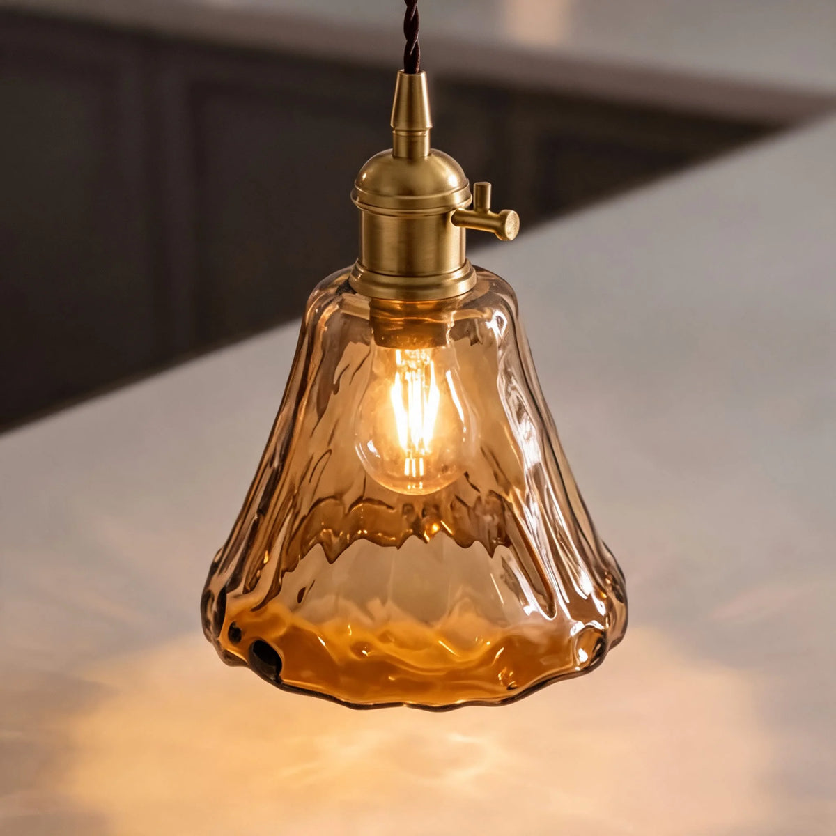 Vintage Collection | Glass Pendant Light with Adjustable Amber Shade | Unique Design for Warm Kitchen Ambiance 5