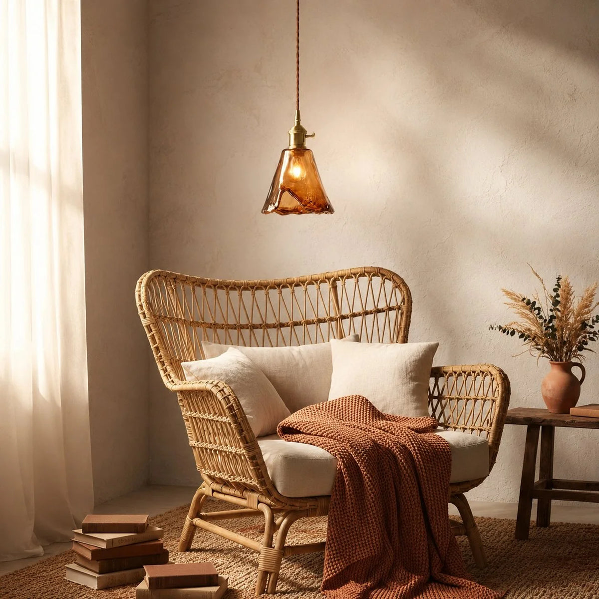Vintage Collection | Glass Pendant Light with Adjustable Amber Shade | Unique Design for Warm Kitchen Ambiance 6