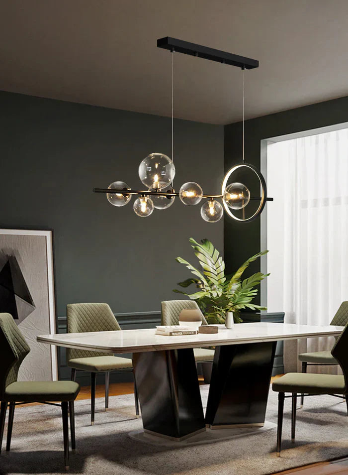 Zafiora | Modern Black Chandelier with Integrated LED & Glass Accents | Stylish Lighting for Dining Areas 5