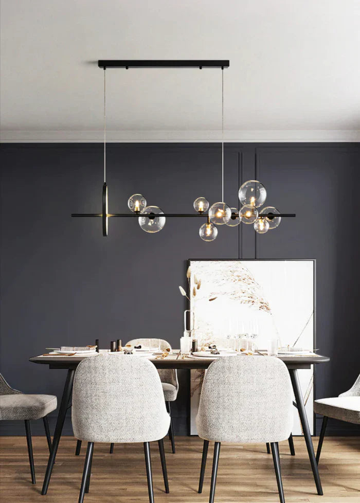 Zafiora | Modern Black Chandelier with Integrated LED & Glass Accents | Stylish Lighting for Dining Areas 7