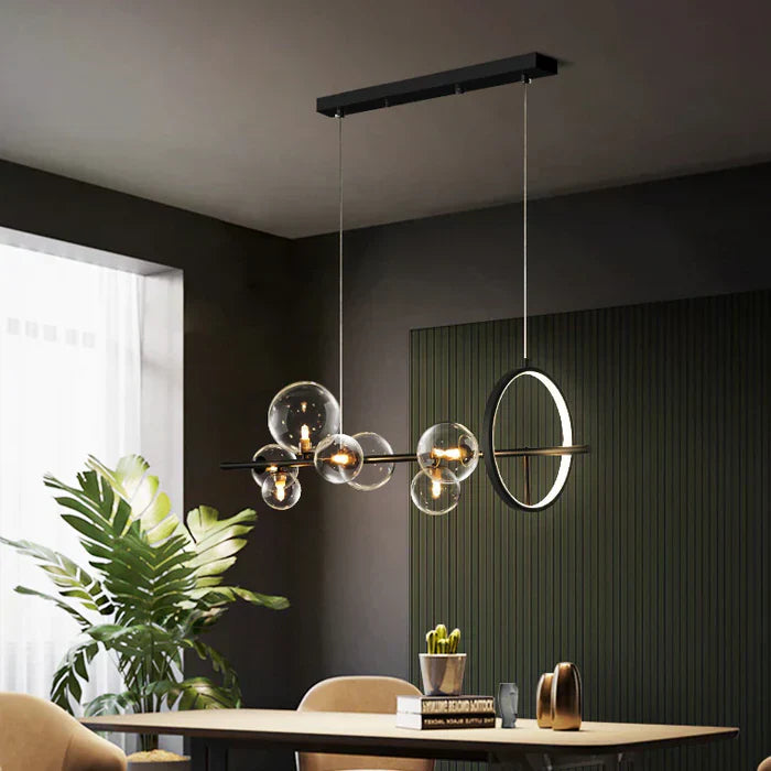 Zafiora | Modern Black Chandelier with Integrated LED & Glass Accents | Stylish Lighting for Dining Areas 8