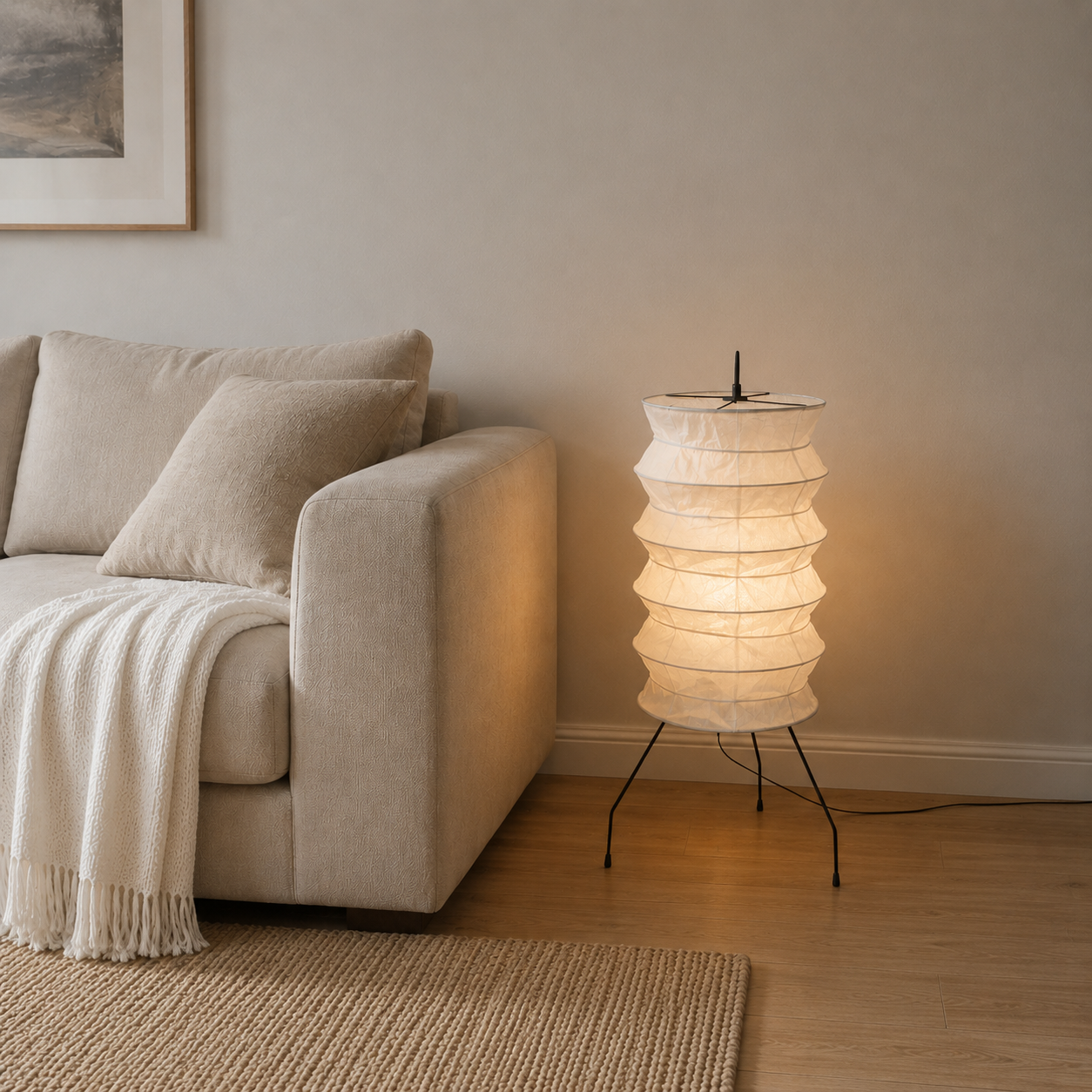 Akari floor lamp handcrafted rice paper shade close-up