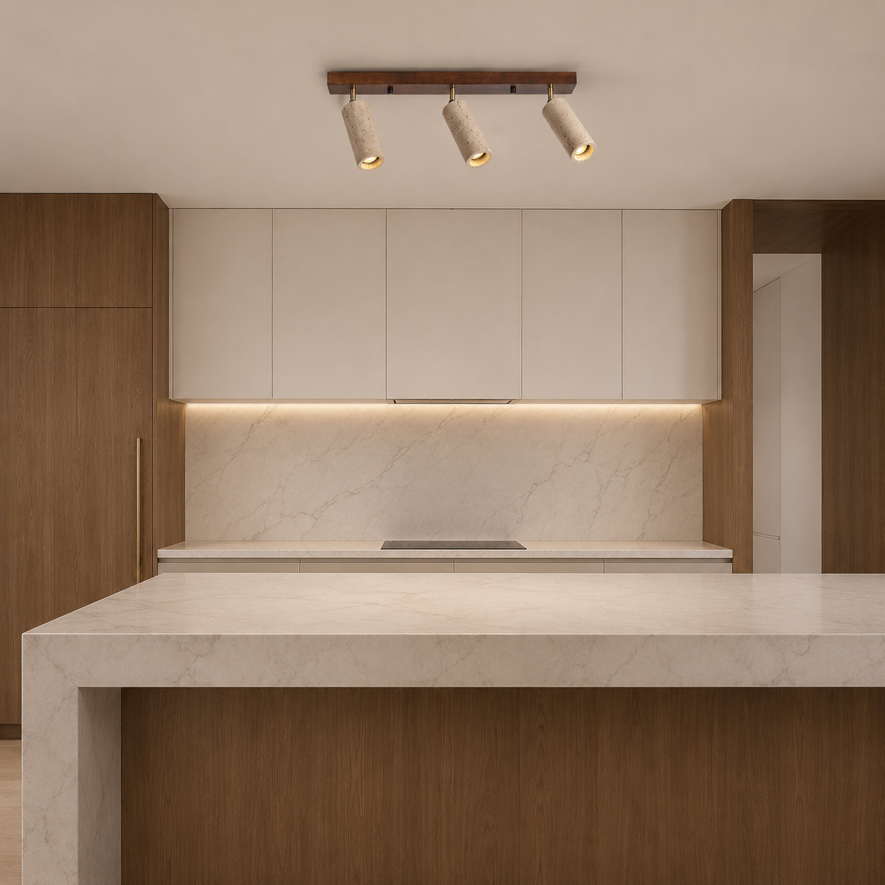 Close-up of the Alba Travertine Ceiling Spotlight adjustable heads