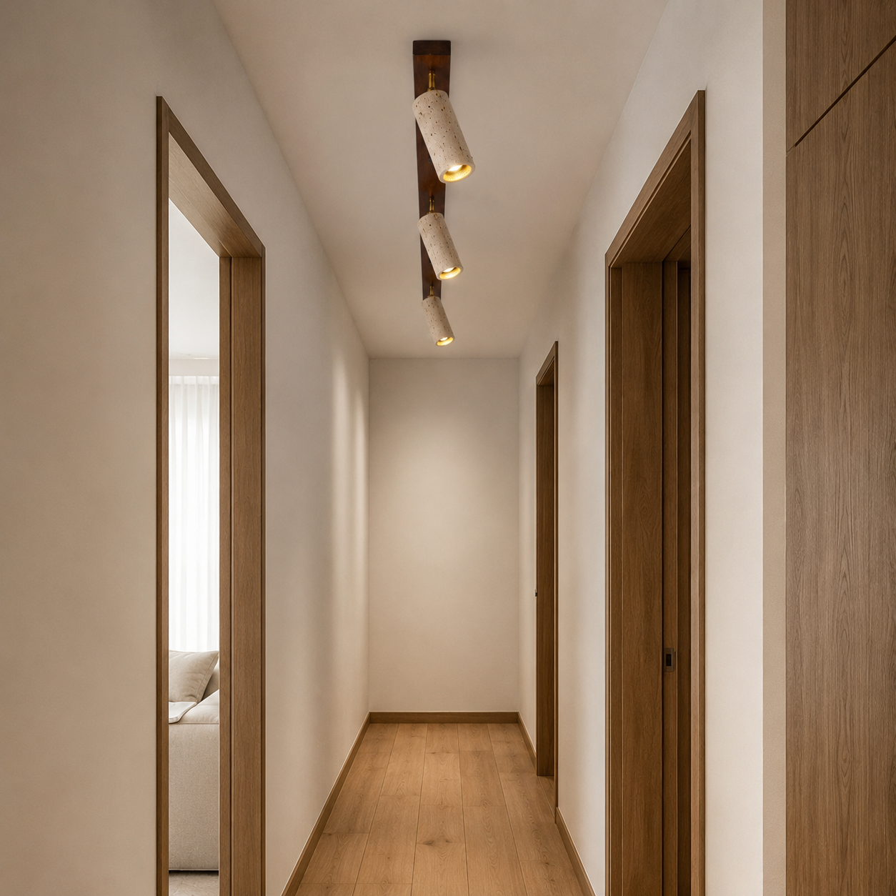 Underside view of the Alba Travertine Ceiling Spotlight