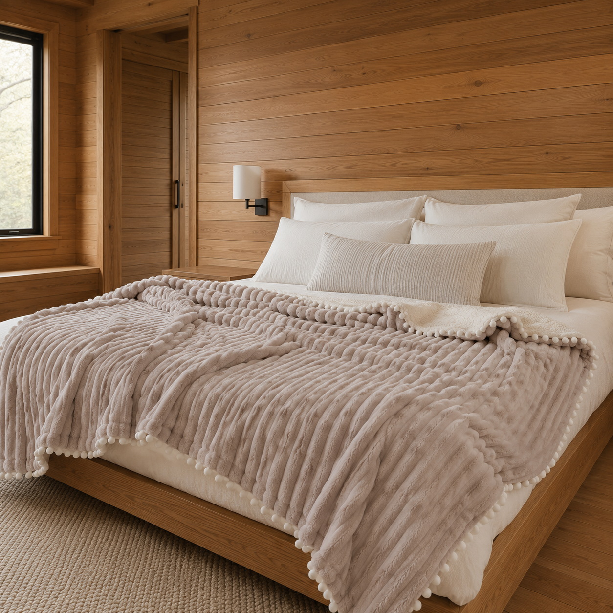 Albury Reversible Faux Fur & Lamb's Wool Blanket in reversible faux fur and faux lamb's wool