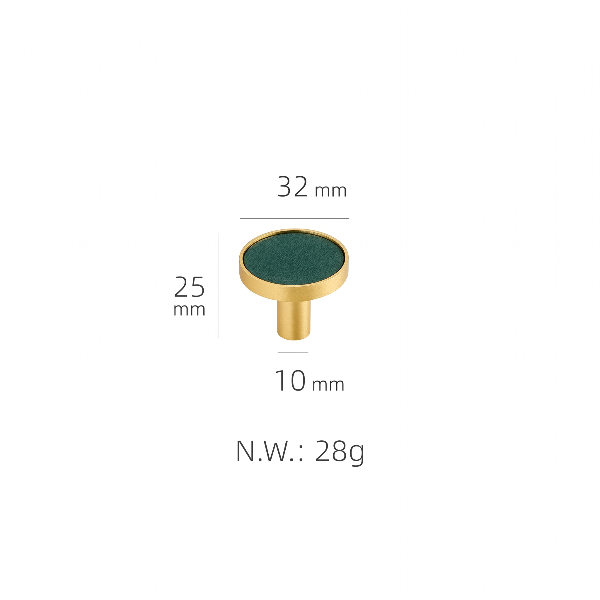Swansea leather-wrapped brass cabinet handle dimensions in millimetres on a plain white background