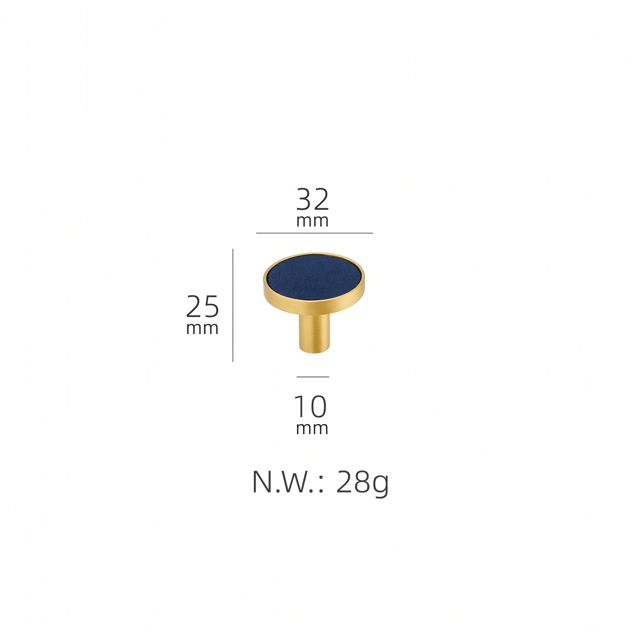 Swansea leather-wrapped brass cabinet handle dimensions in millimetres on a plain white background