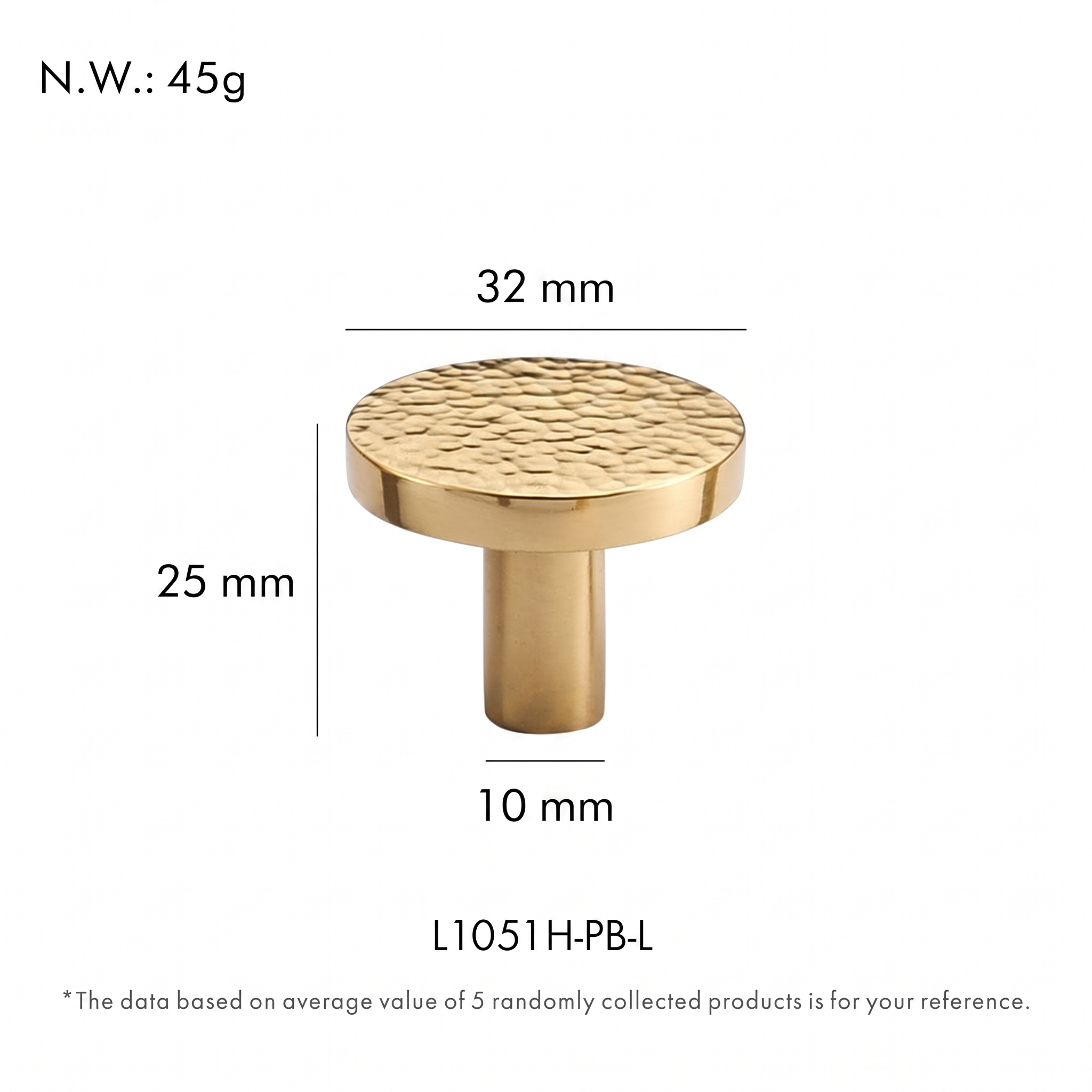Trigg textured brass drawer handle dimensions in millimetres on a plain white background
