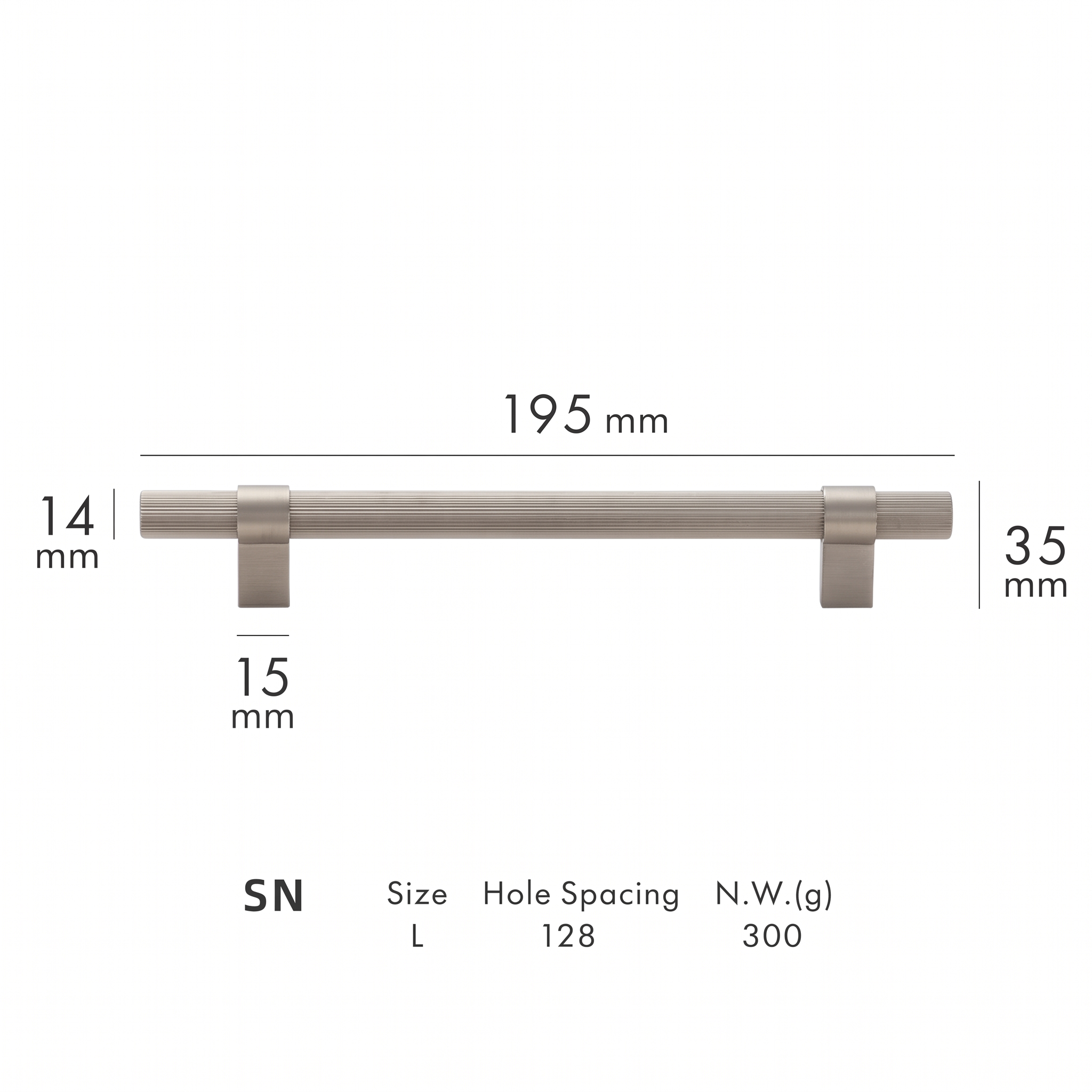 Tugun knurled brass cabinet handle dimensions in millimetres on a plain white background