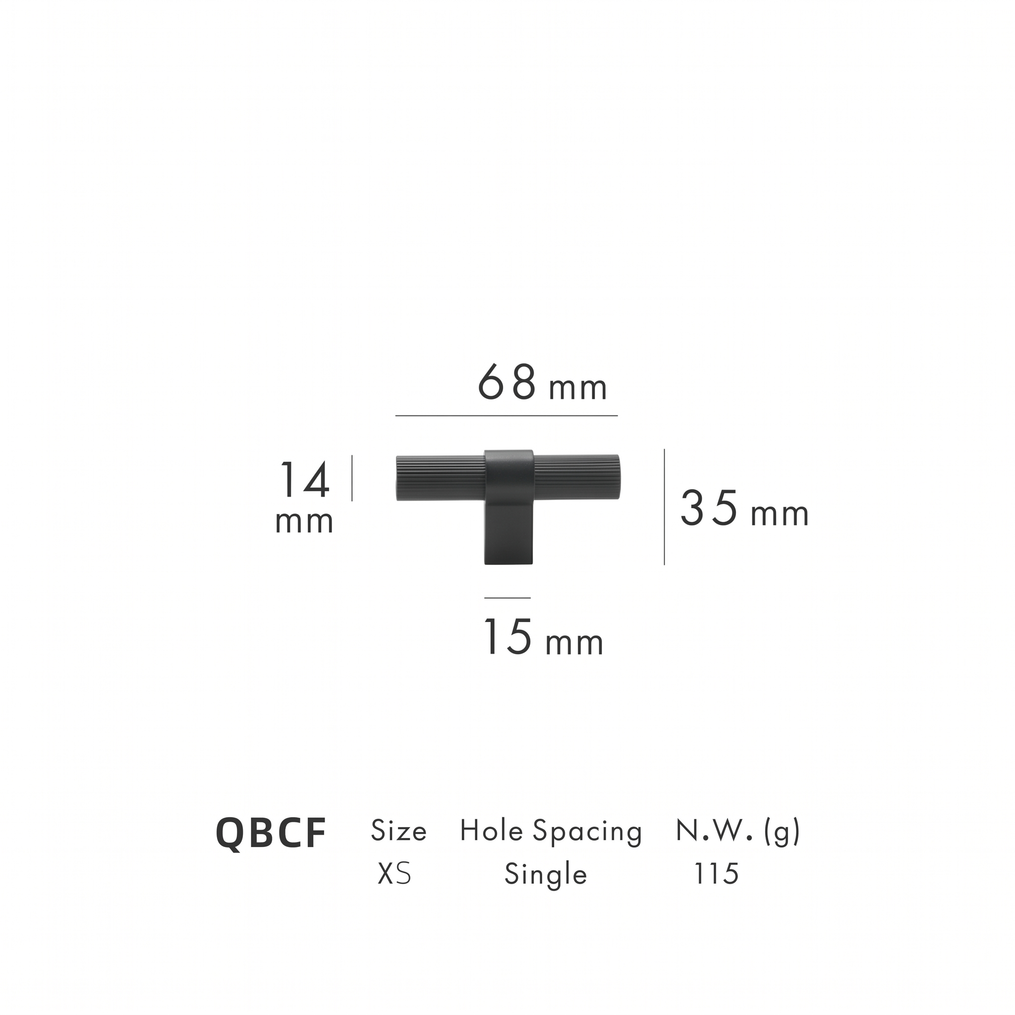 Tugun knurled brass cabinet handle dimensions in millimetres on a plain white background