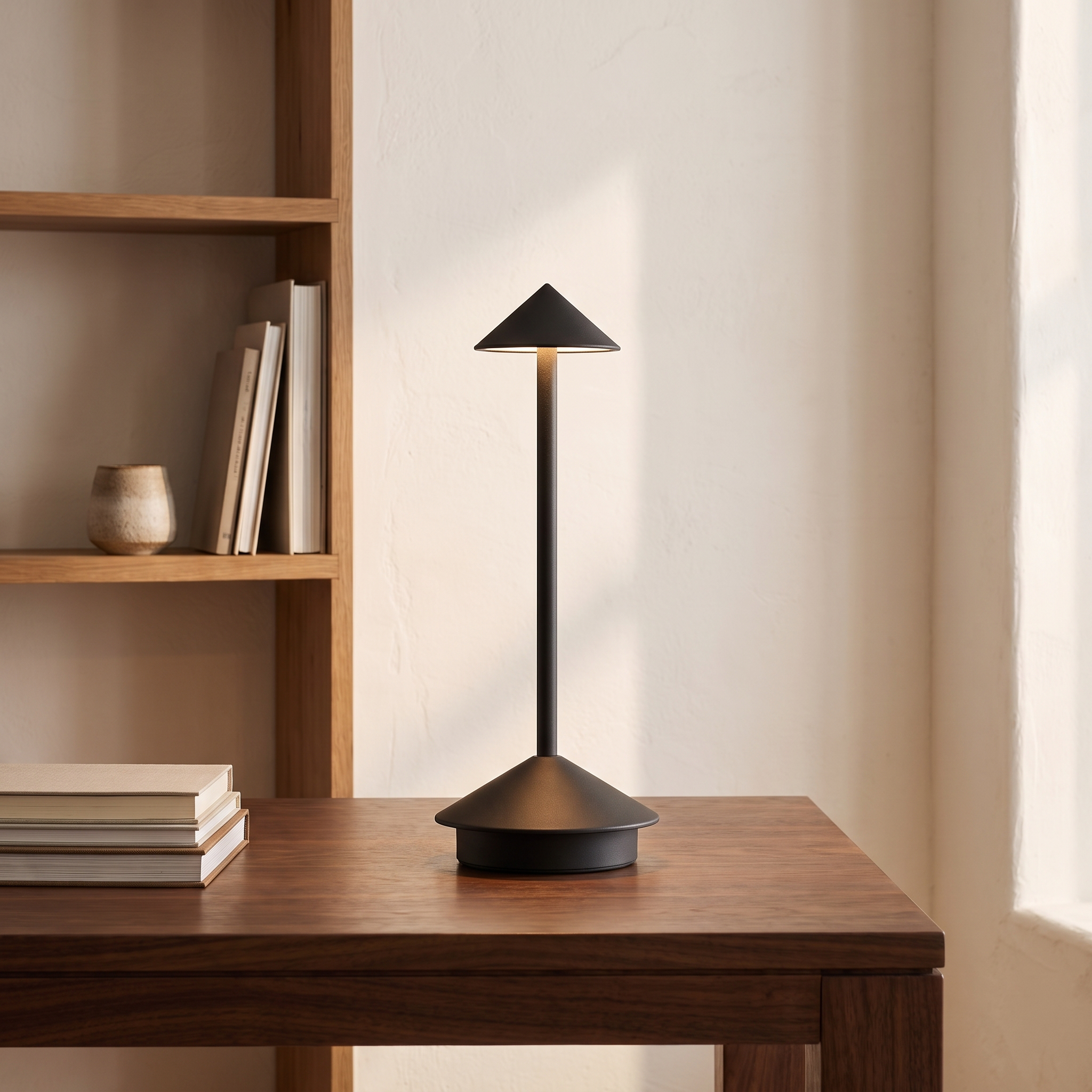 Amalfi portable table lamp in black on a study desk