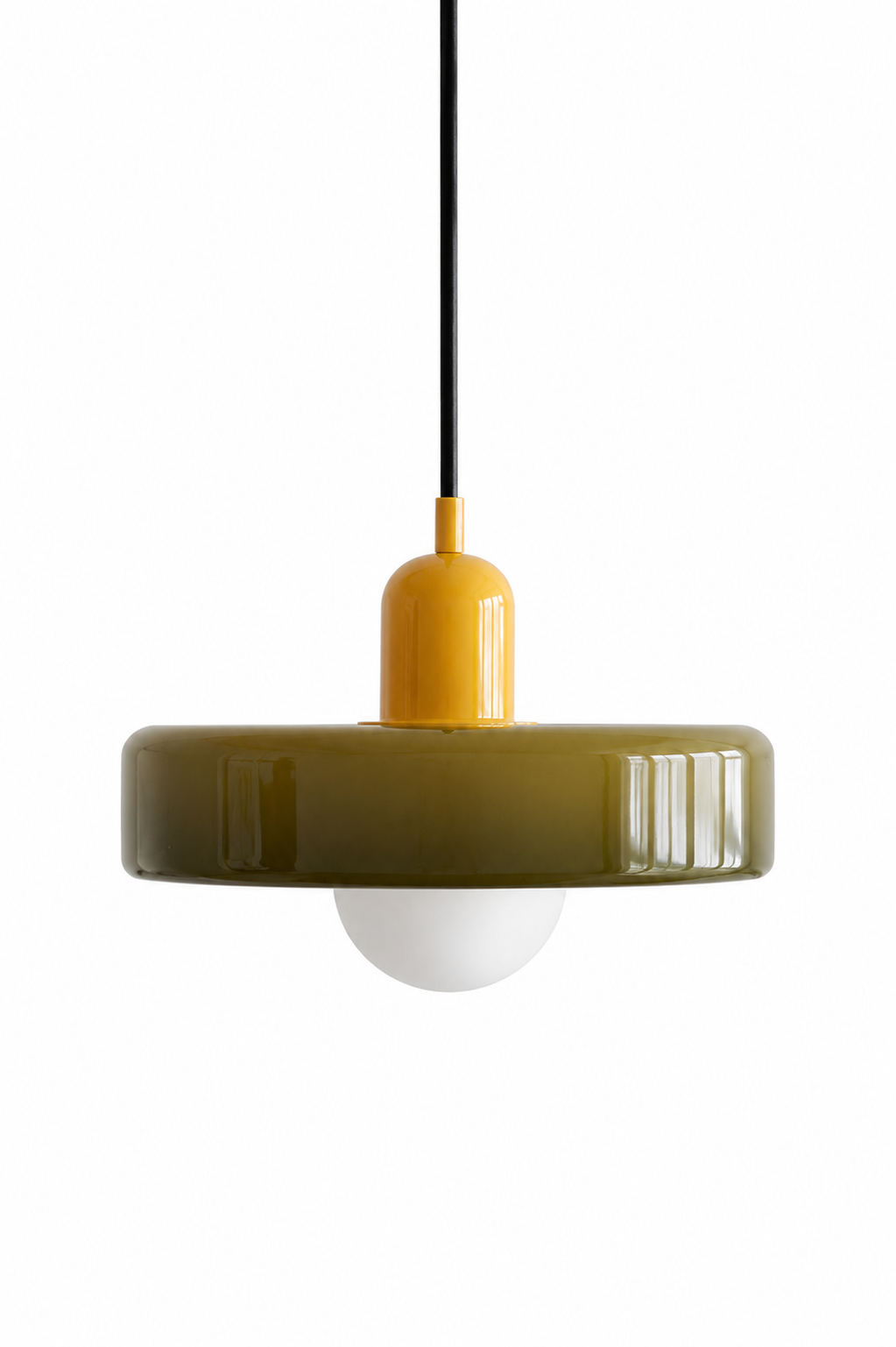 Annie Bauhaus-Inspired Coloured Glass Pendant Light in a boutique hotel interior