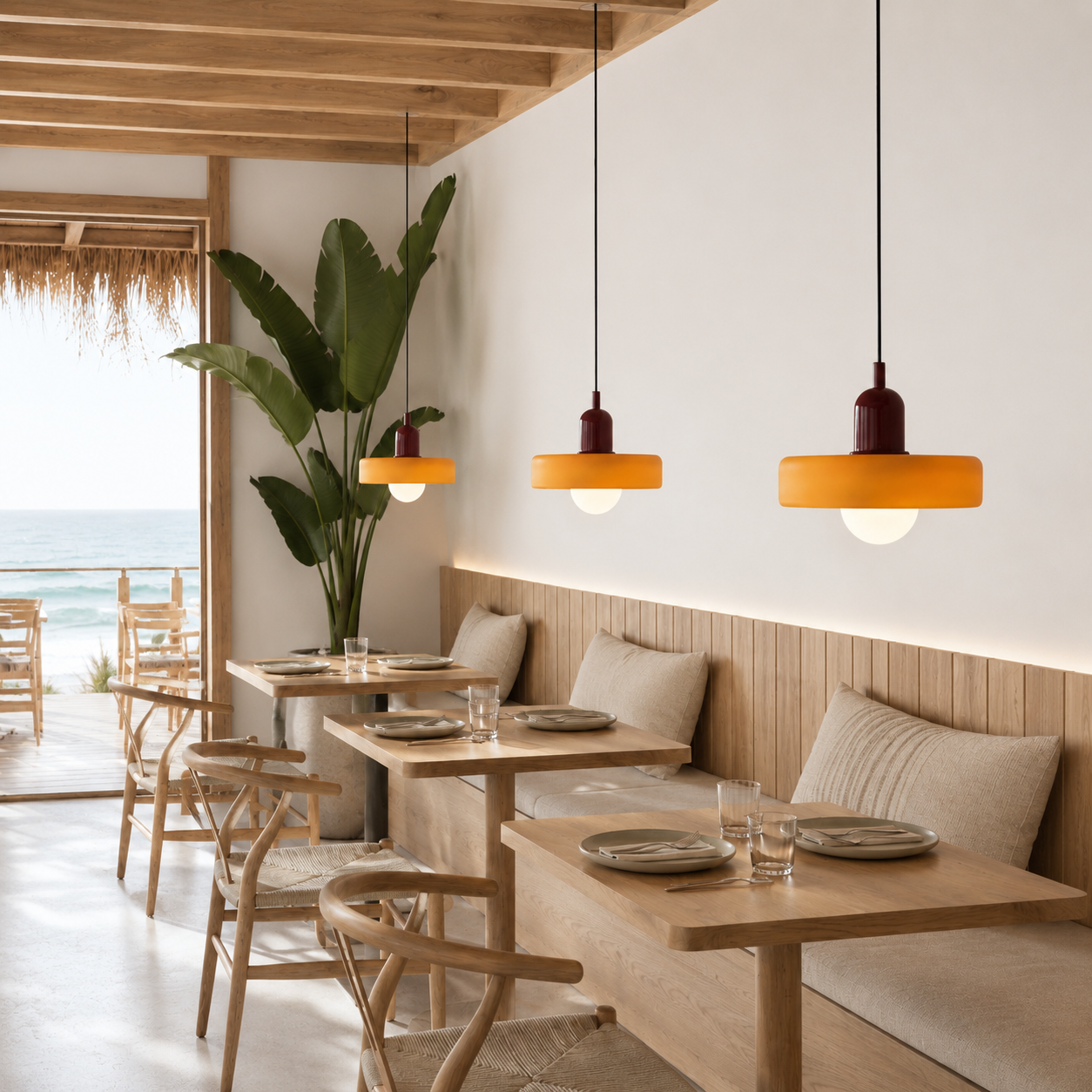 Annie Bauhaus-Inspired Coloured Glass Pendant Light front view showing its retro geometric silhouette