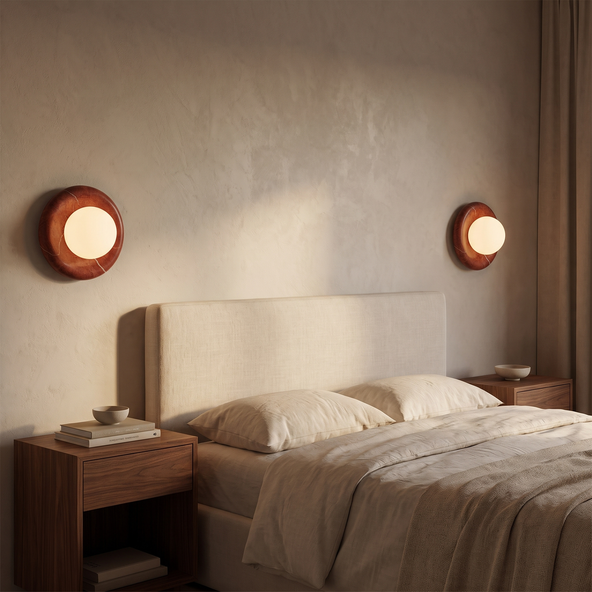 Aril marble wall sconce in a bedroom