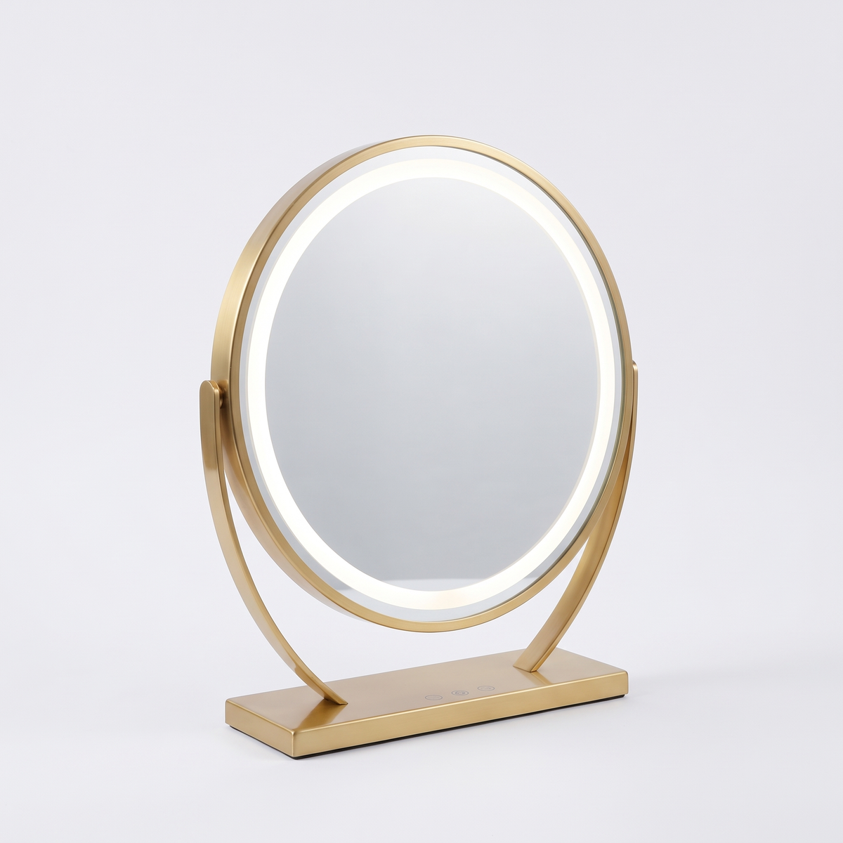 Aspen gold vanity mirror with lights on a white background