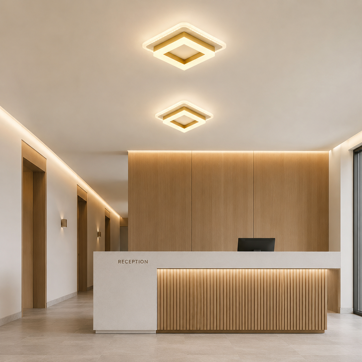 Close-up of the Atlas Square LED Ceiling Light's geometric design