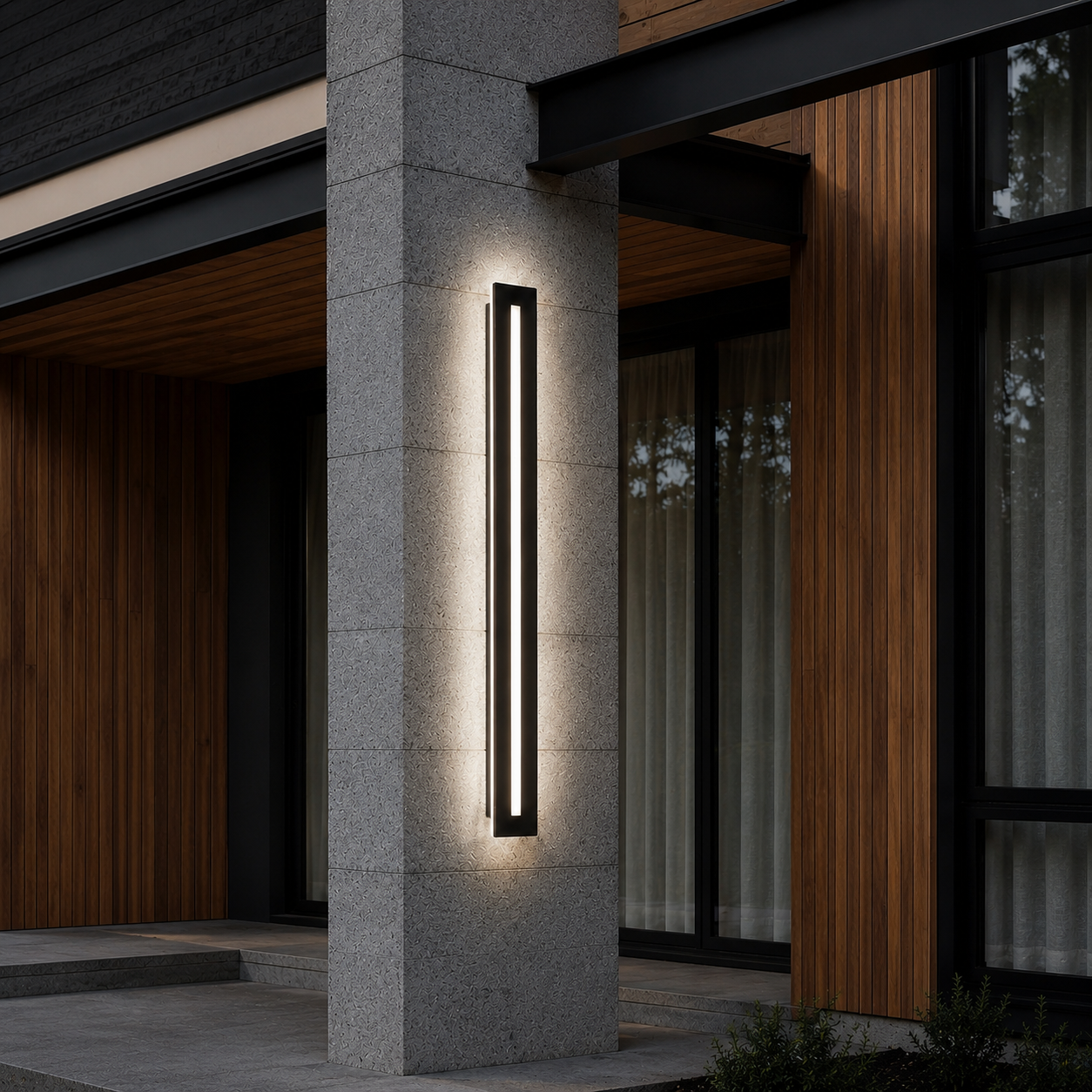Baha Iron LED Outdoor Wall Light mounted on an exterior wall