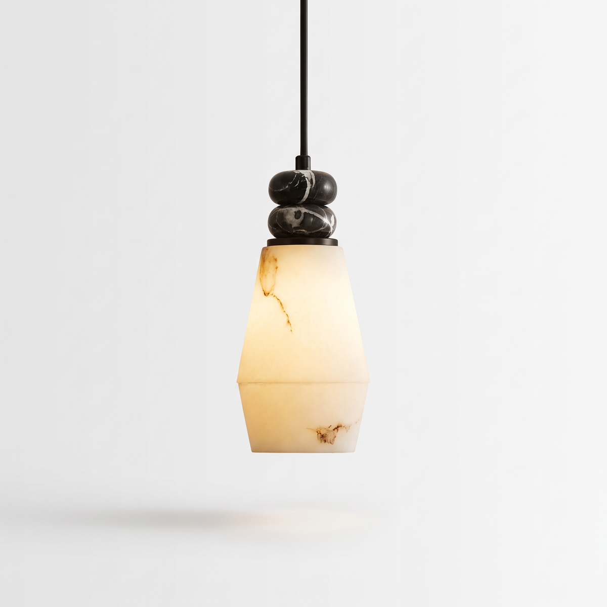 Banyjima Model D faceted bottle-shaped faux alabaster pendant on a white background