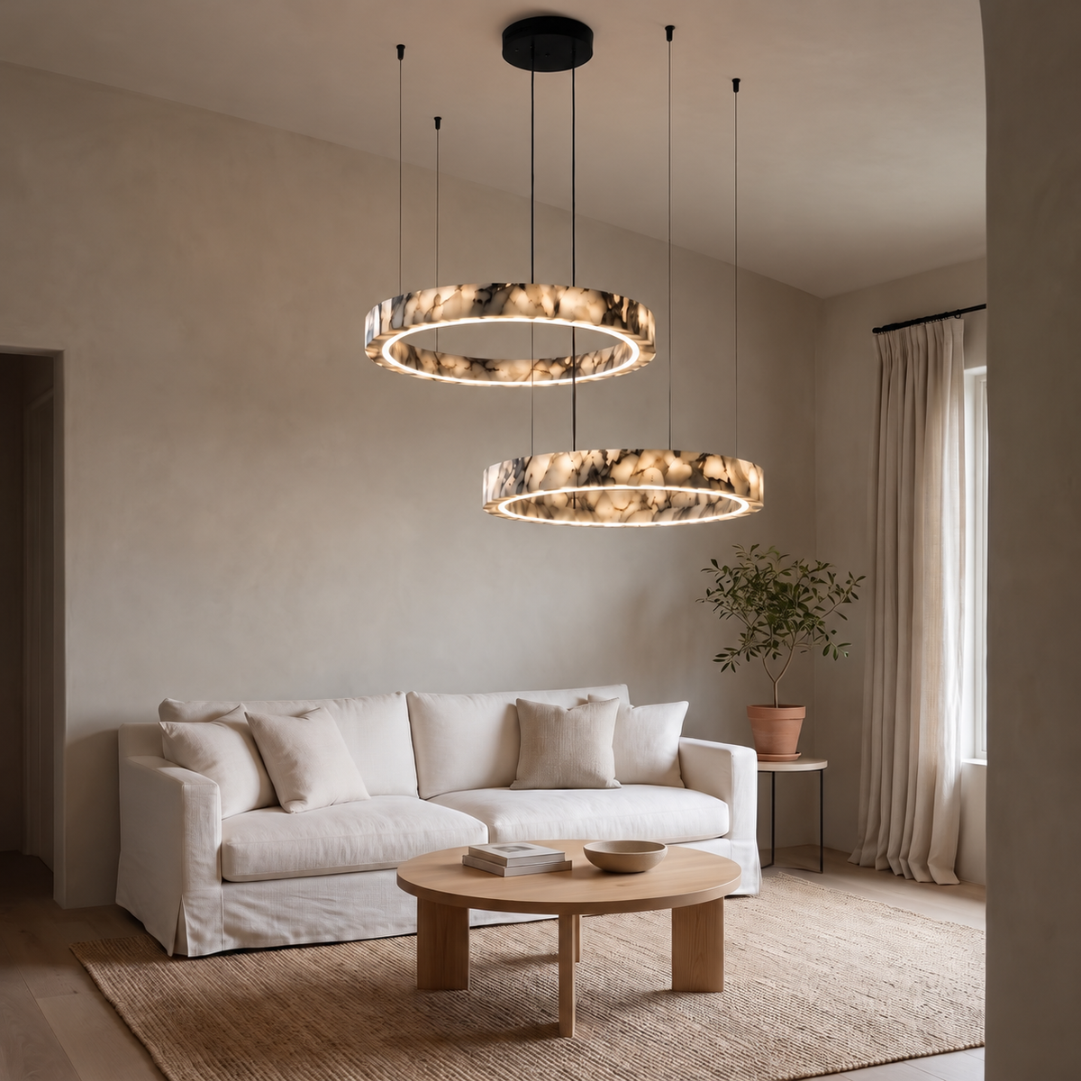 Byron Marble Ring Chandelier - Multi-Tier LED Pendant Light