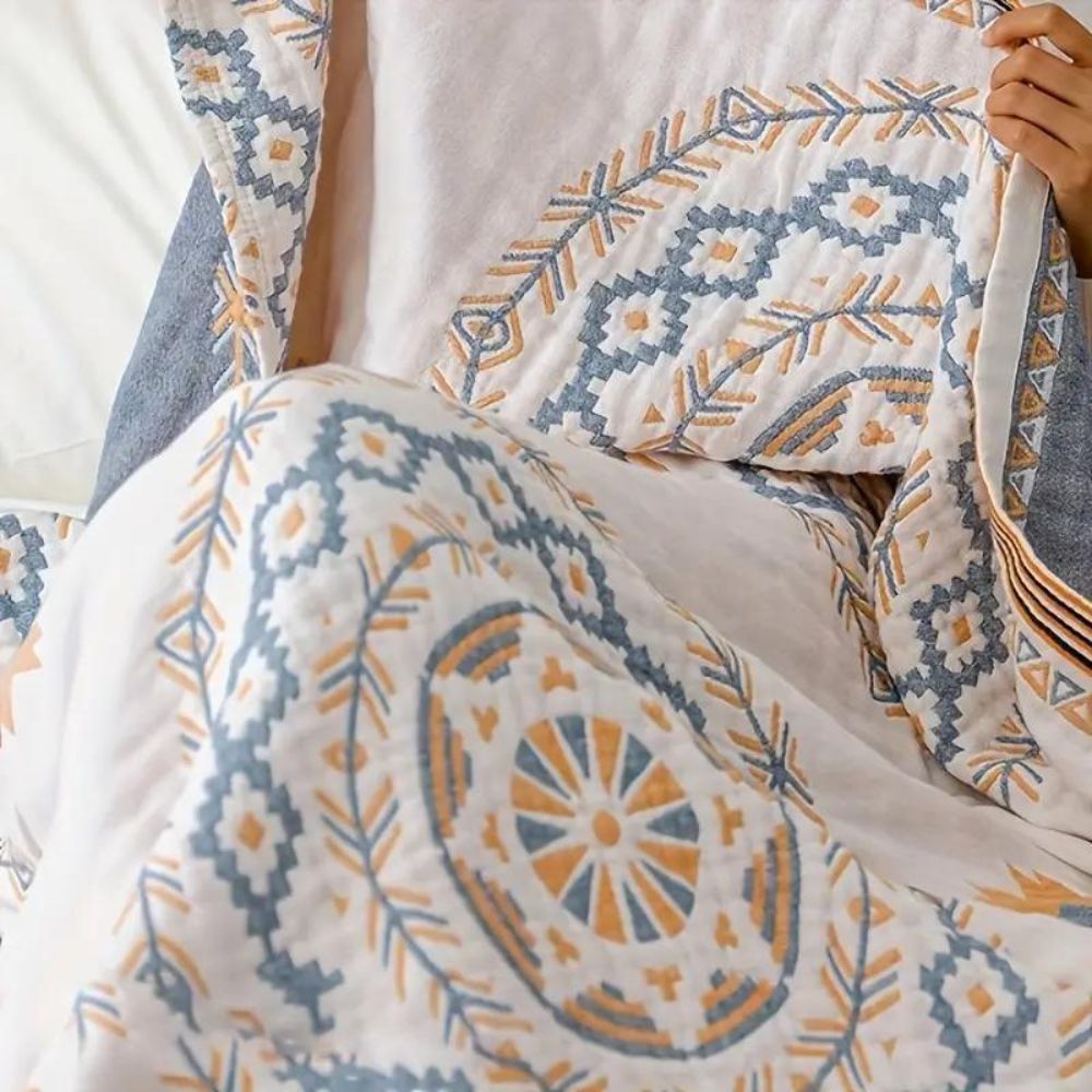 Belle mandala cotton throw blanket showing its soft 100% cotton weave