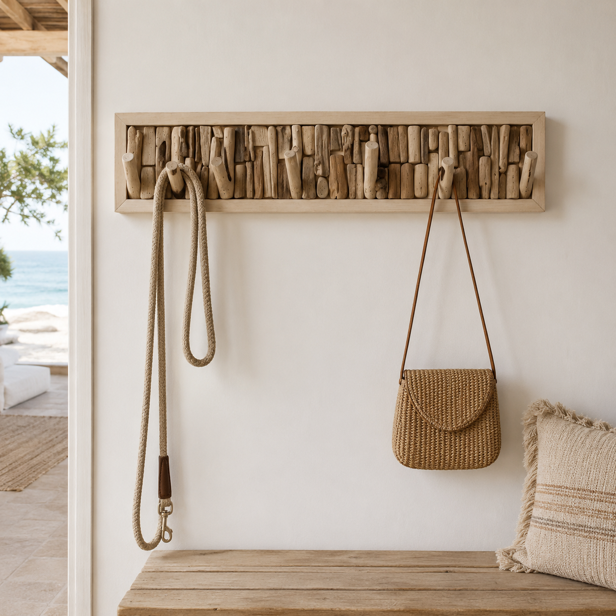 Berrin Wooden Coat Rack installed in an entryway