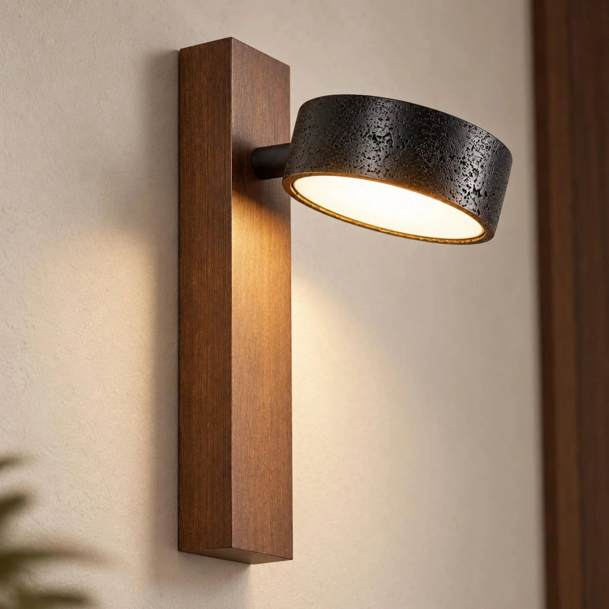 Boa wall switch version with walnut upright and black travertine head angled to the side