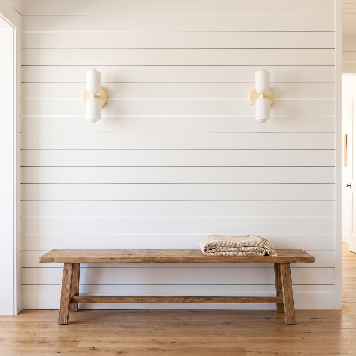 Boni up and down wall light in beige in a hallway