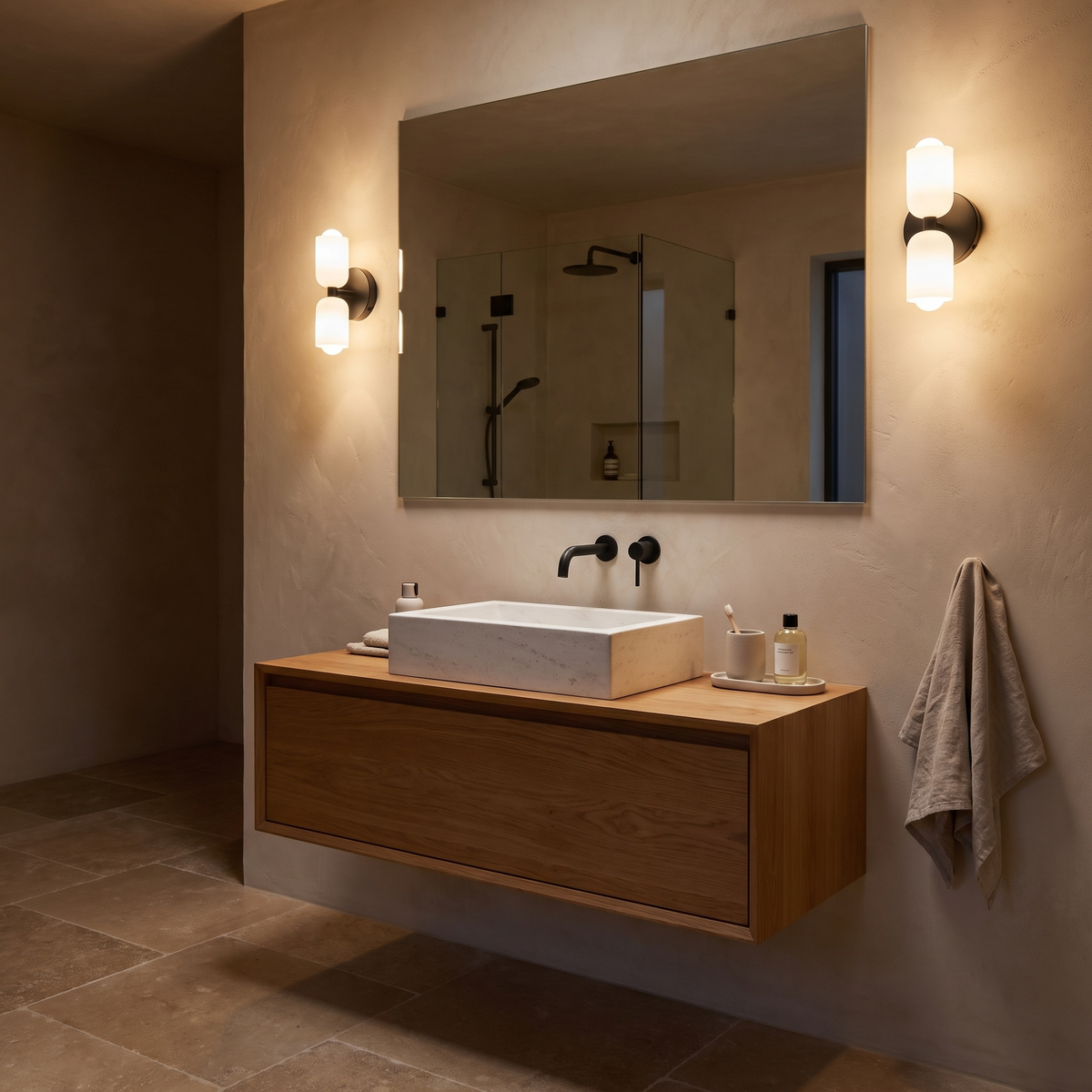 Boni up and down wall light in black in a bathroom