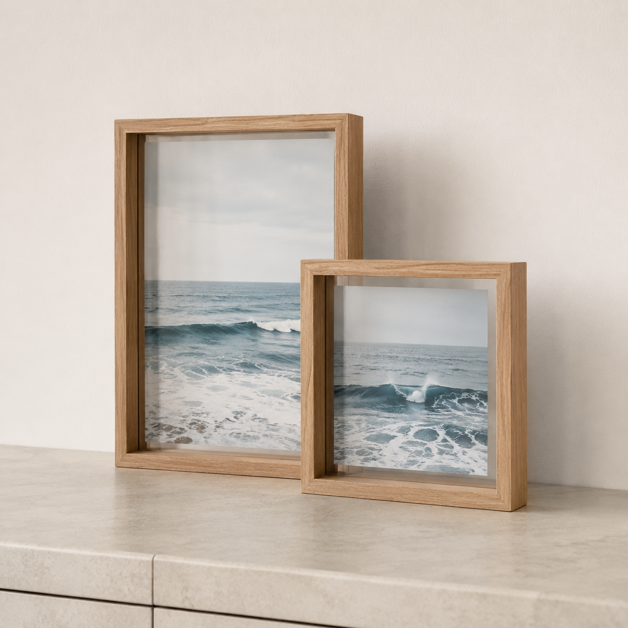 Bree Modern Wood Photo Frame displayed on a shelf in Wood Grain finish