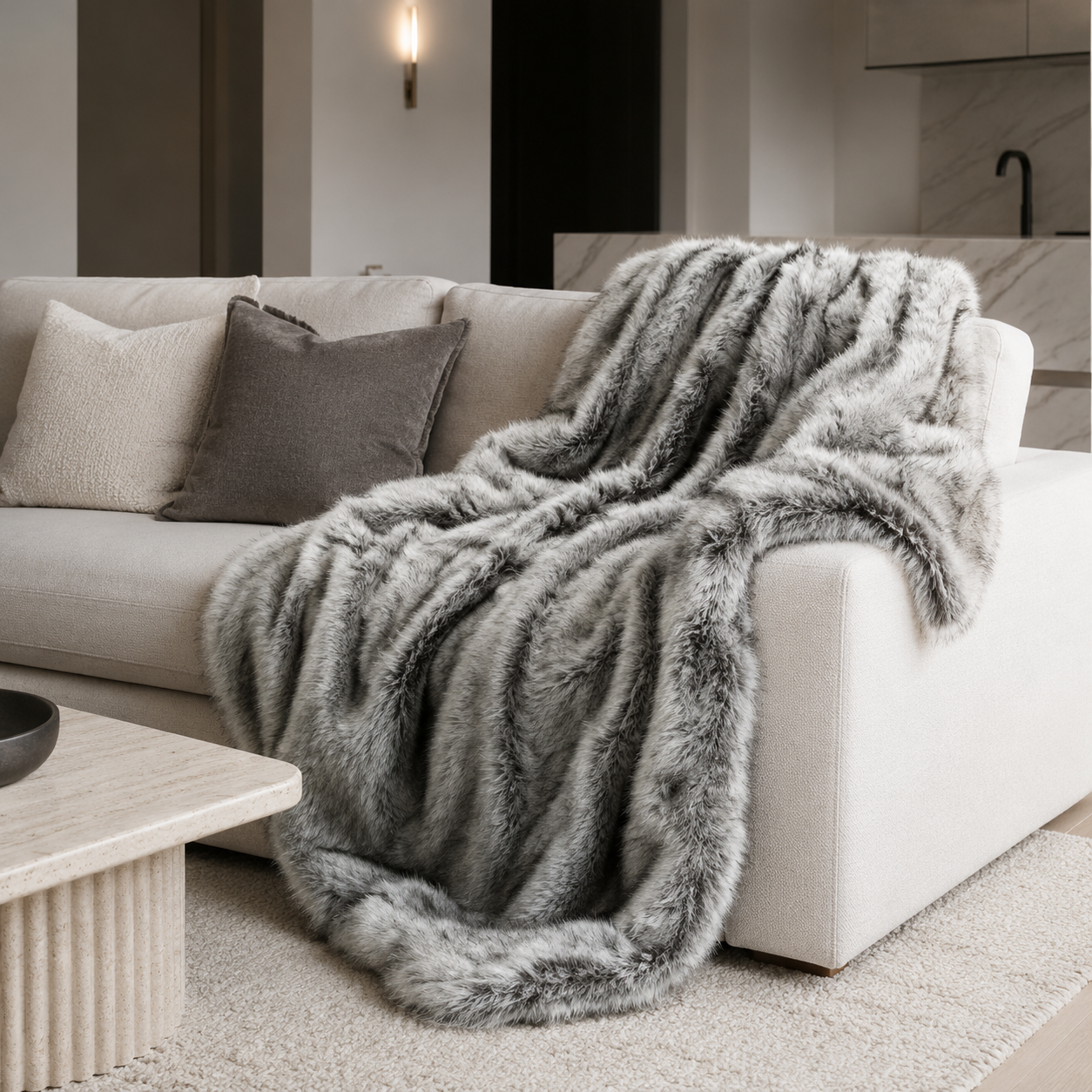 Calder Fur Throw Blanket in luxurious faux fox fur