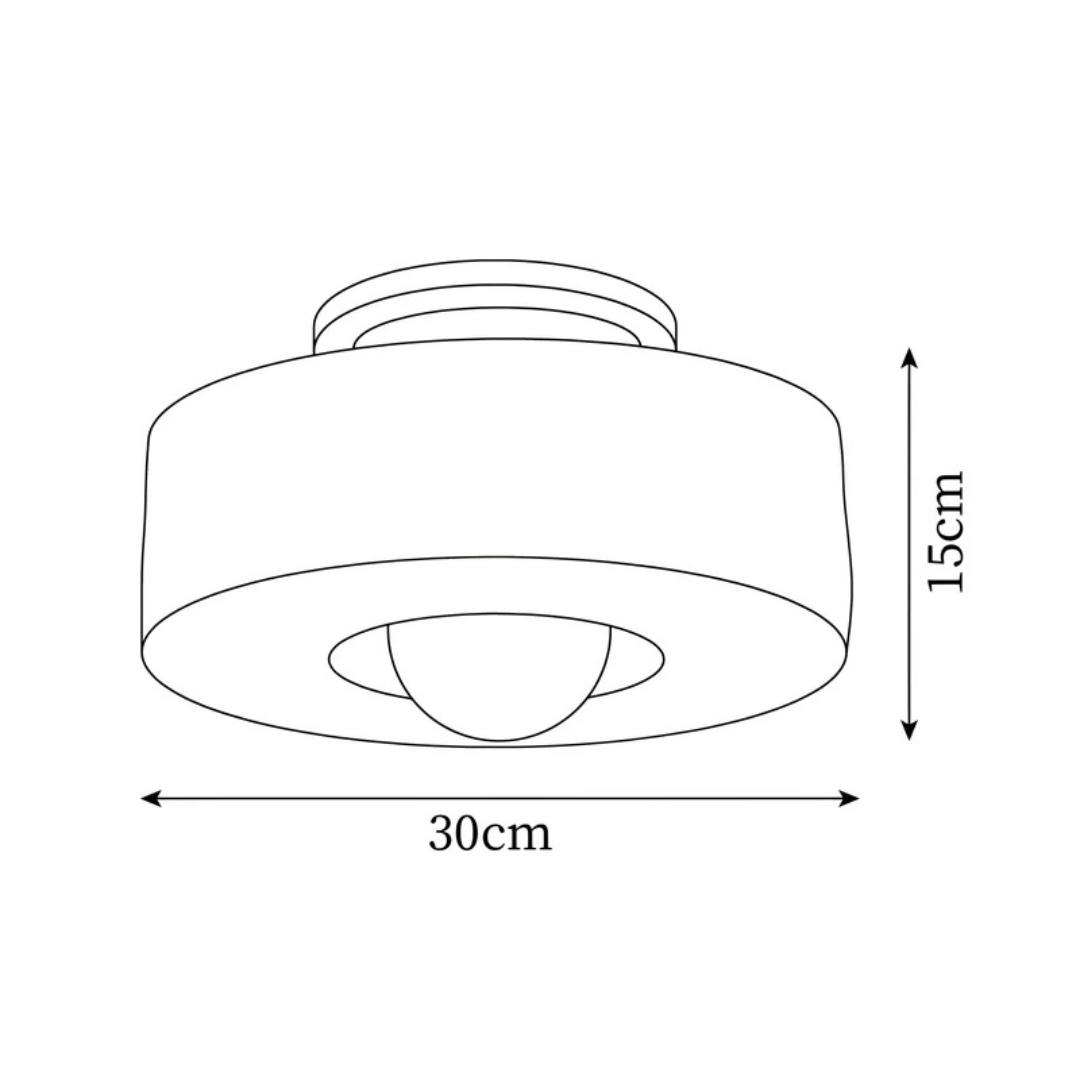 Cami stepped drum LED ceiling light installed on a ceiling with its recessed opal diffuser glowing