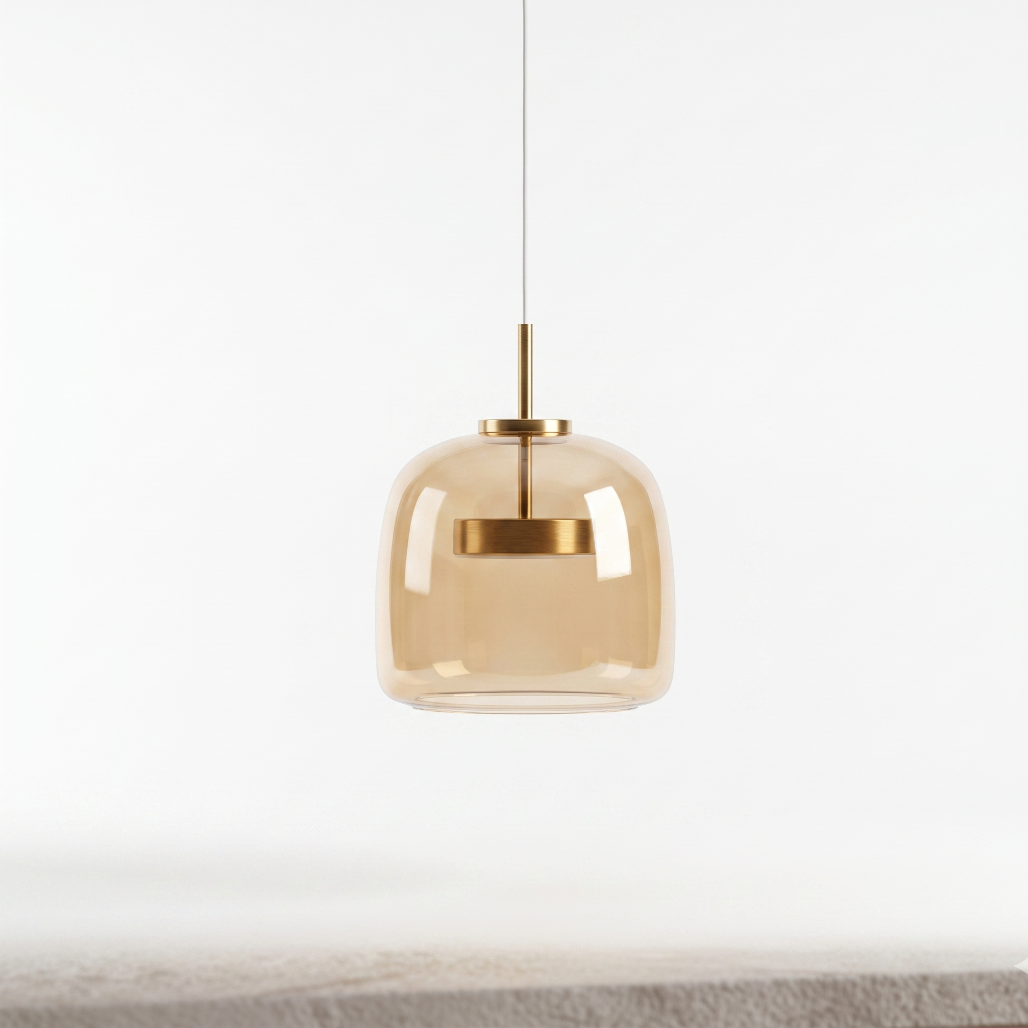 Camilla amber glass dome pendant light in the 15cm size on a plain white background