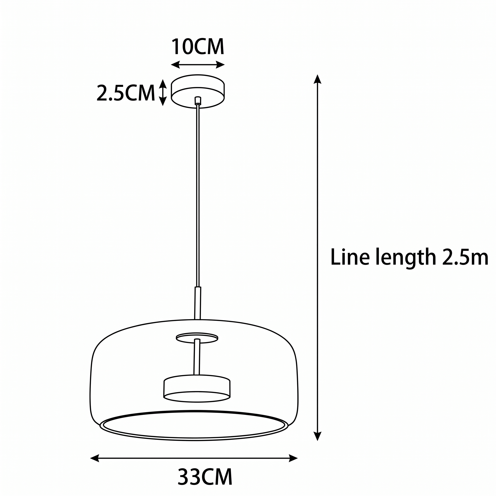 Camilla glass pendant light size and measurement diagram