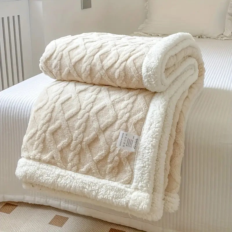 Cara reversible sherpa fleece throw blanket in Creamy White