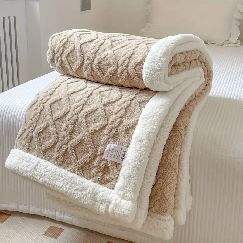 Cara reversible sherpa fleece throw blanket in Latte