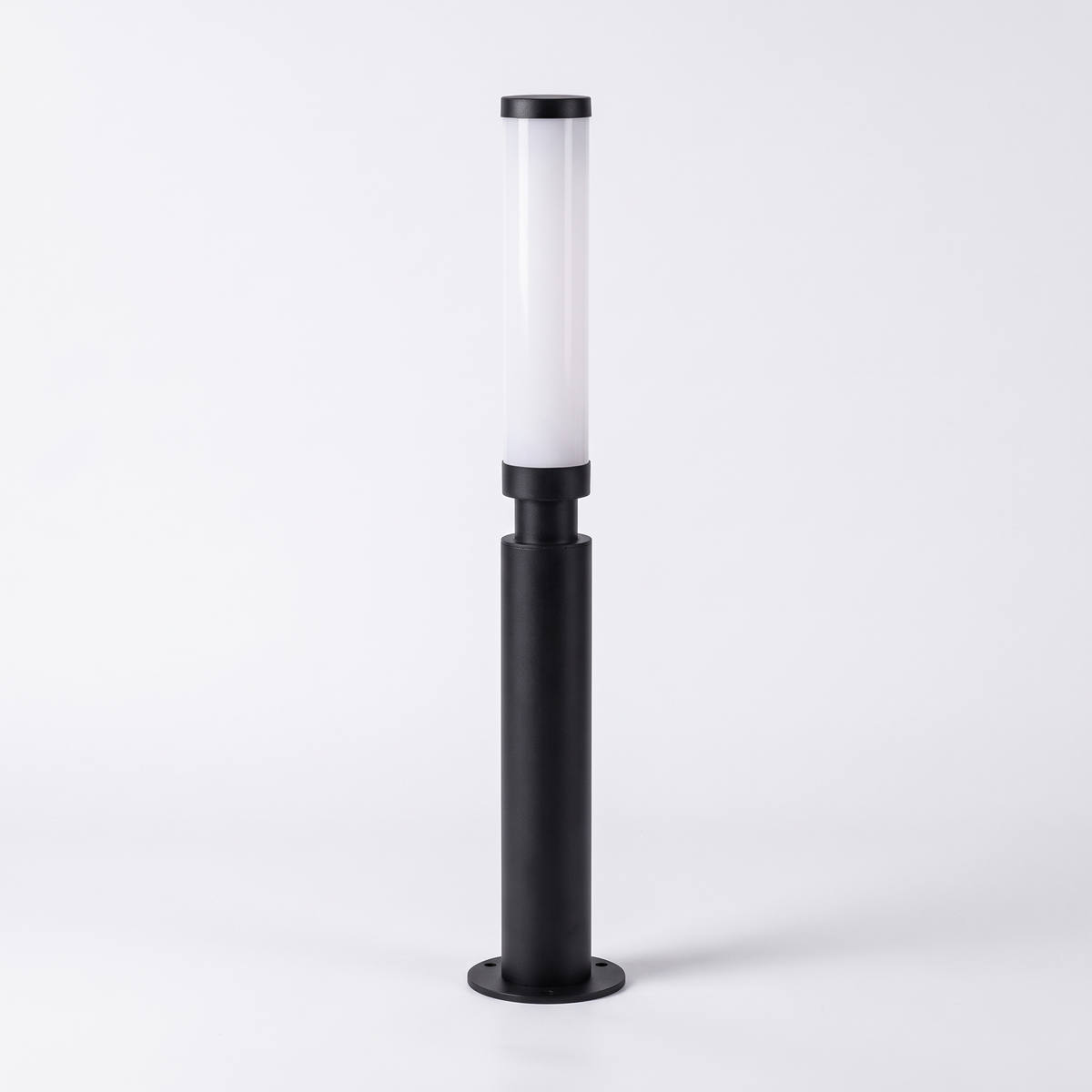 Clancy waterproof bollard light, 61cm black post with acrylic diffuser, on a white background